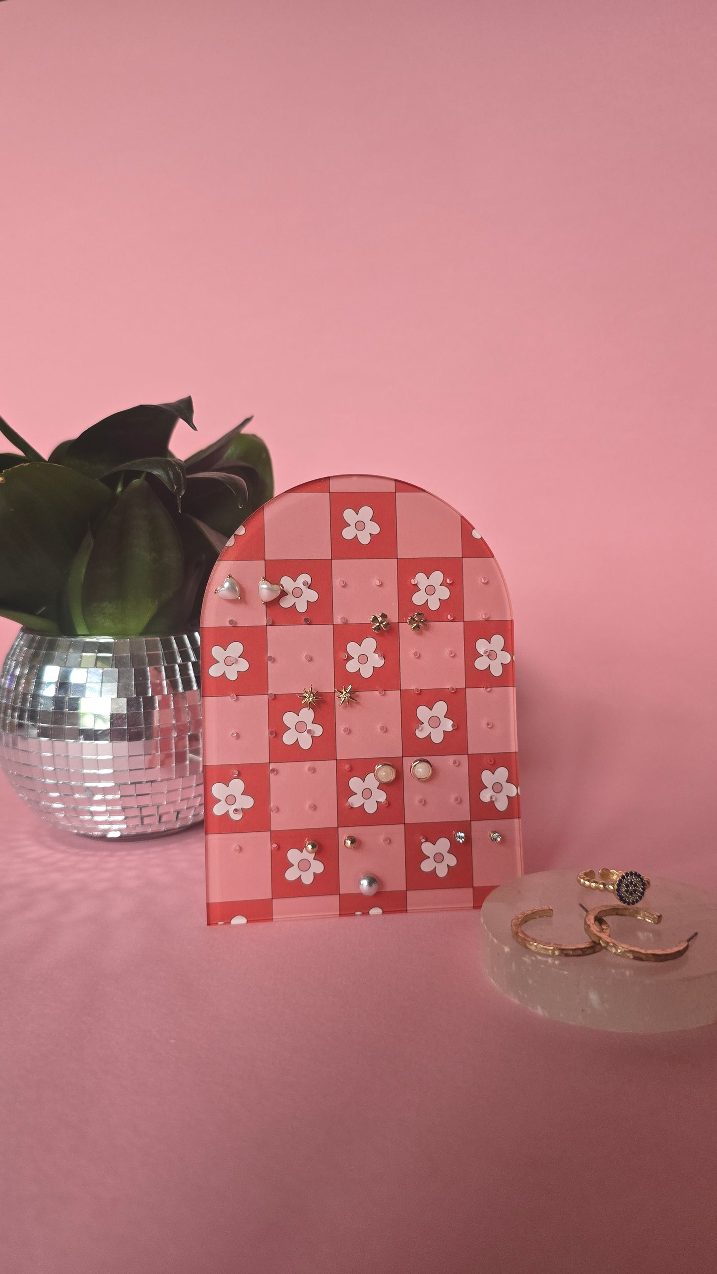 Earring Display Stand | Pink & Red Flowers | Holds 32 Pairs of Earrings | Stud Earring Jewelery Holder