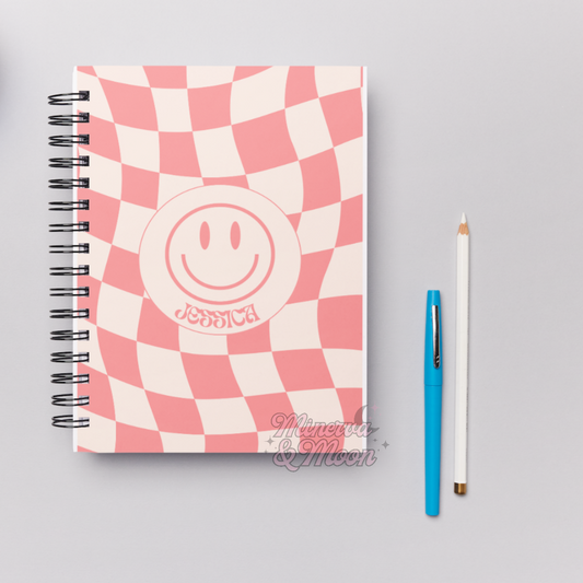 Pink Checkered Smiley | Cute Personalised Stationery