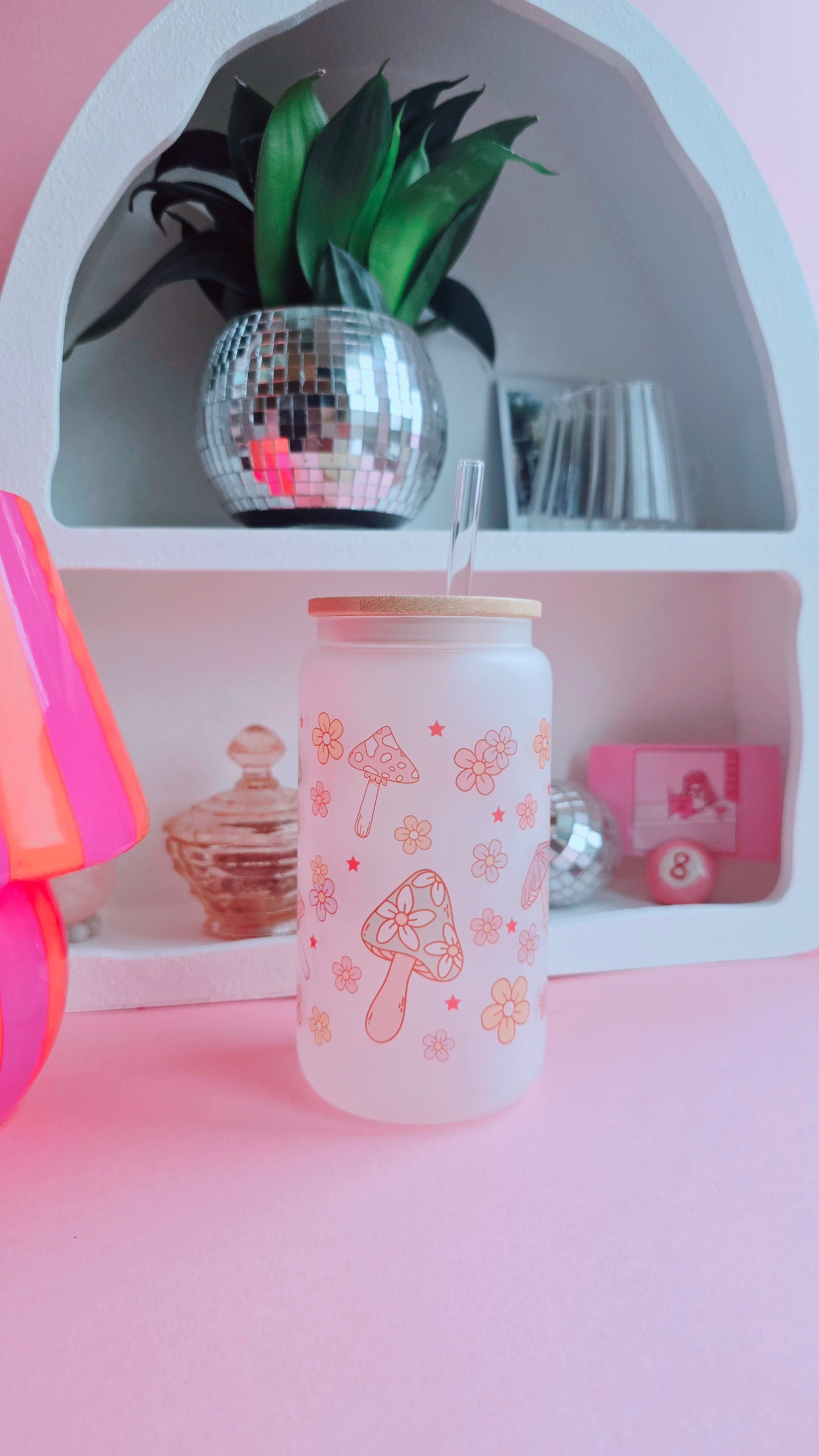 Mushroom & Flowers | 16oz Glass Can Tumbler