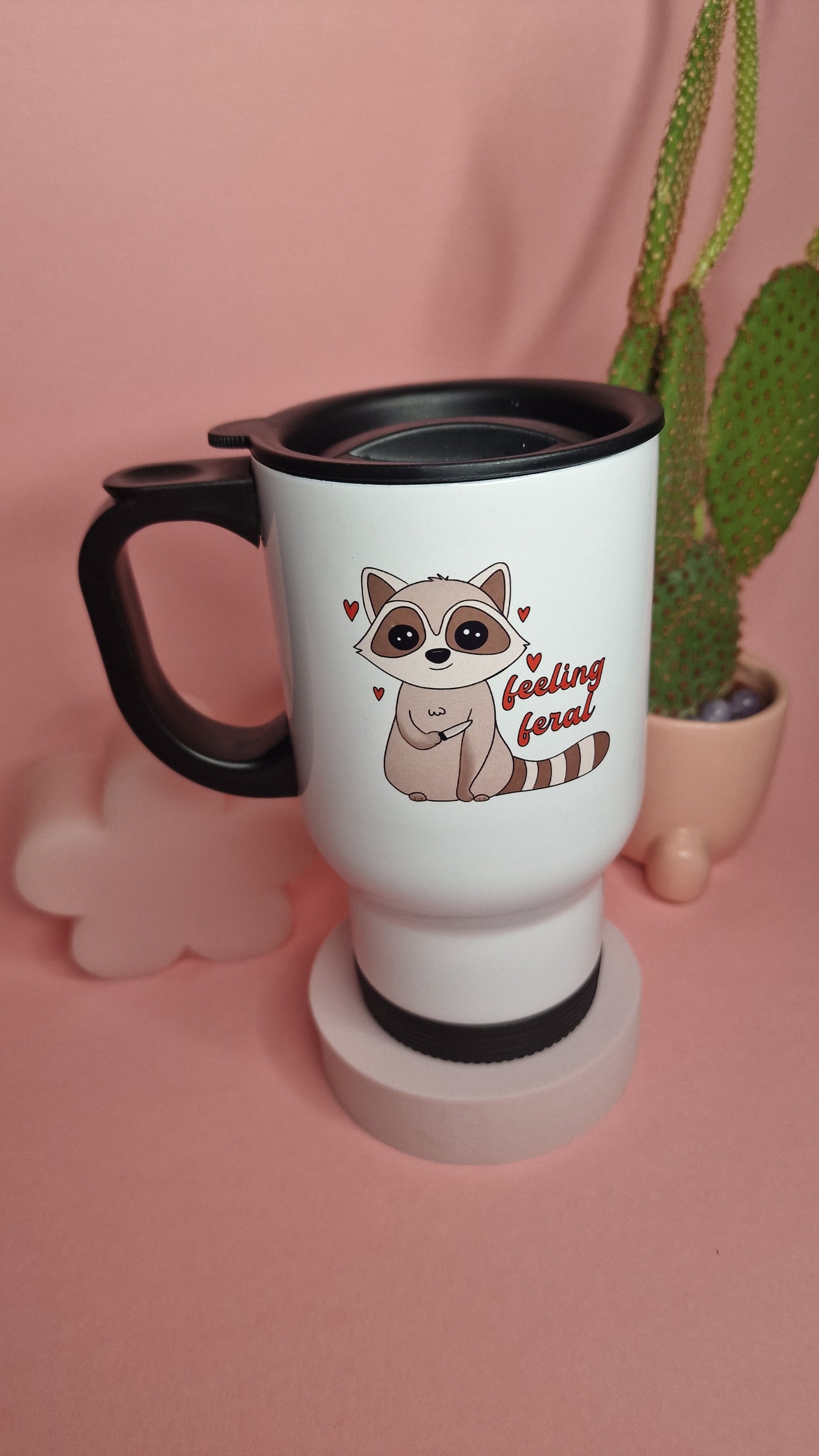 Cute Feeling Feral Raccoon Travel Mug