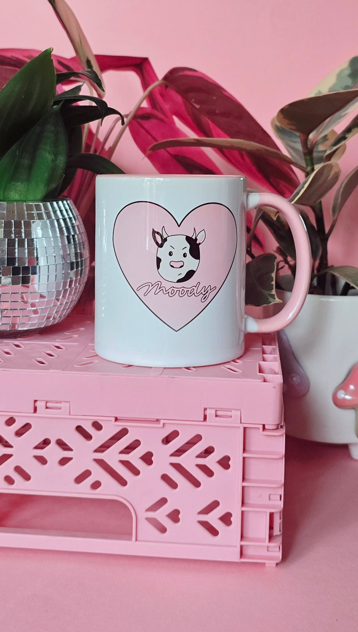 Moody Cow Ceramic Pink Mug