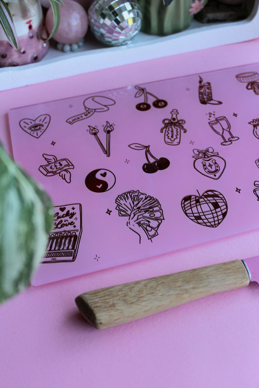 Lucky Girl Pink Glass Chopping Board