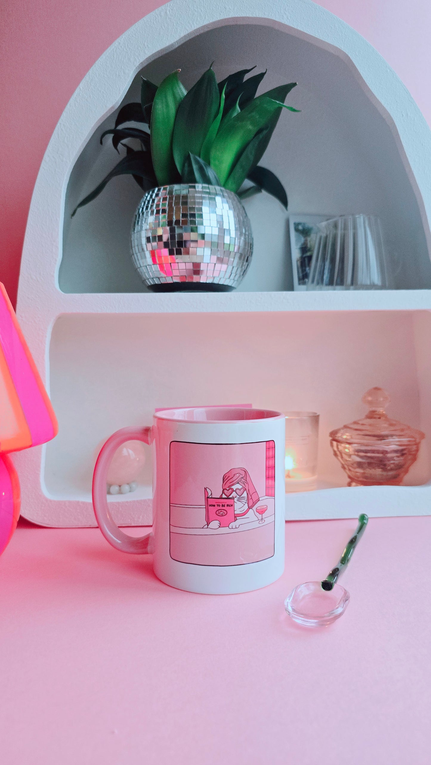 Funny Rich Cat Ceramic Pink Mug