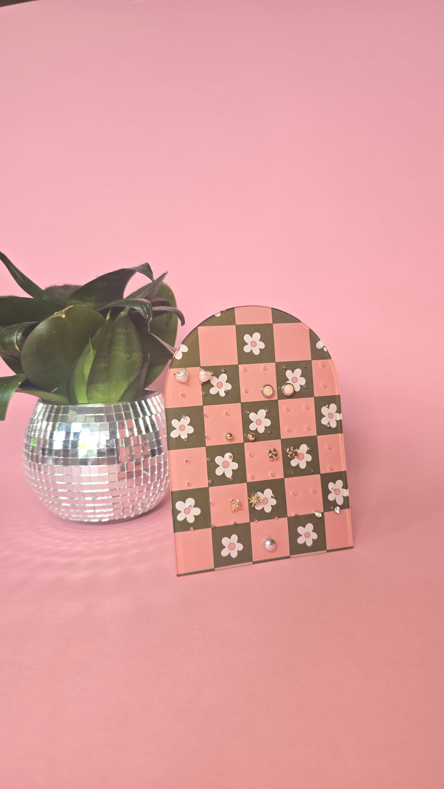 Earring Display Stand | Pink & Green Flowers | Holds 32 Pairs of Earrings | Stud Earring Jewelery Holder