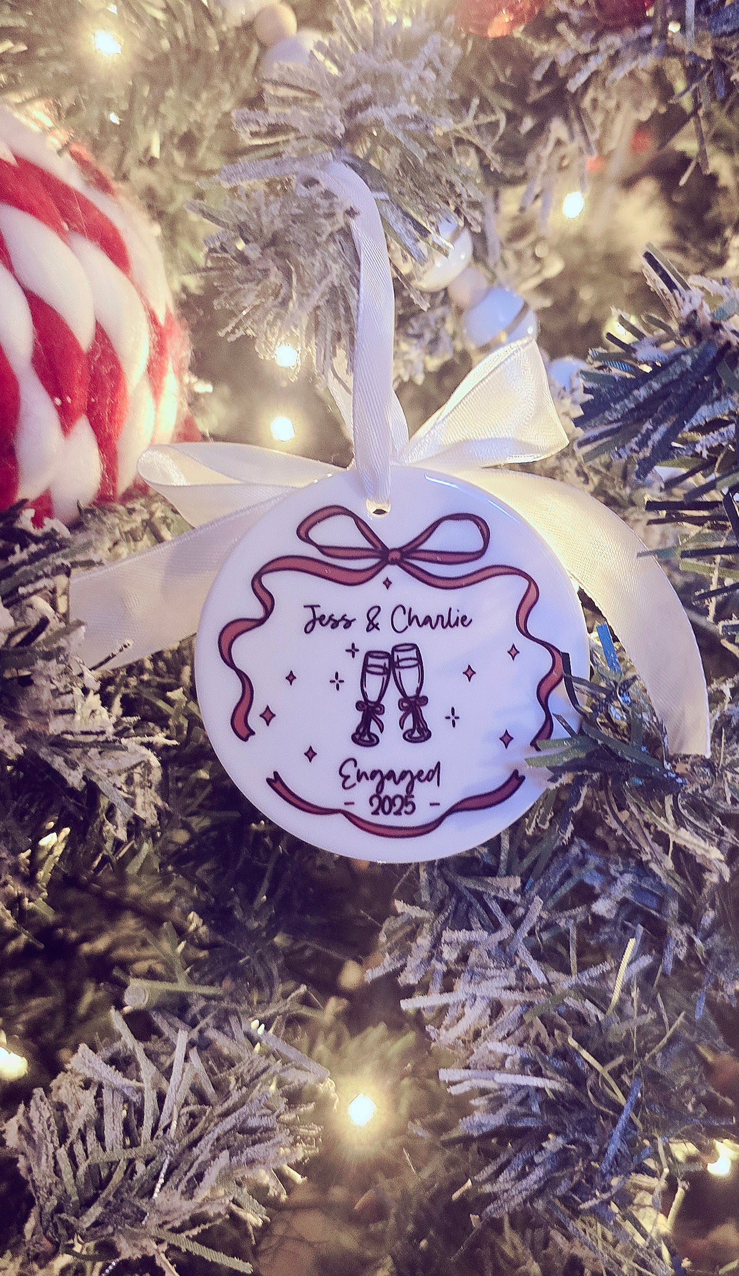 Engaged Hanging Bow Decoration Christmas Bauble