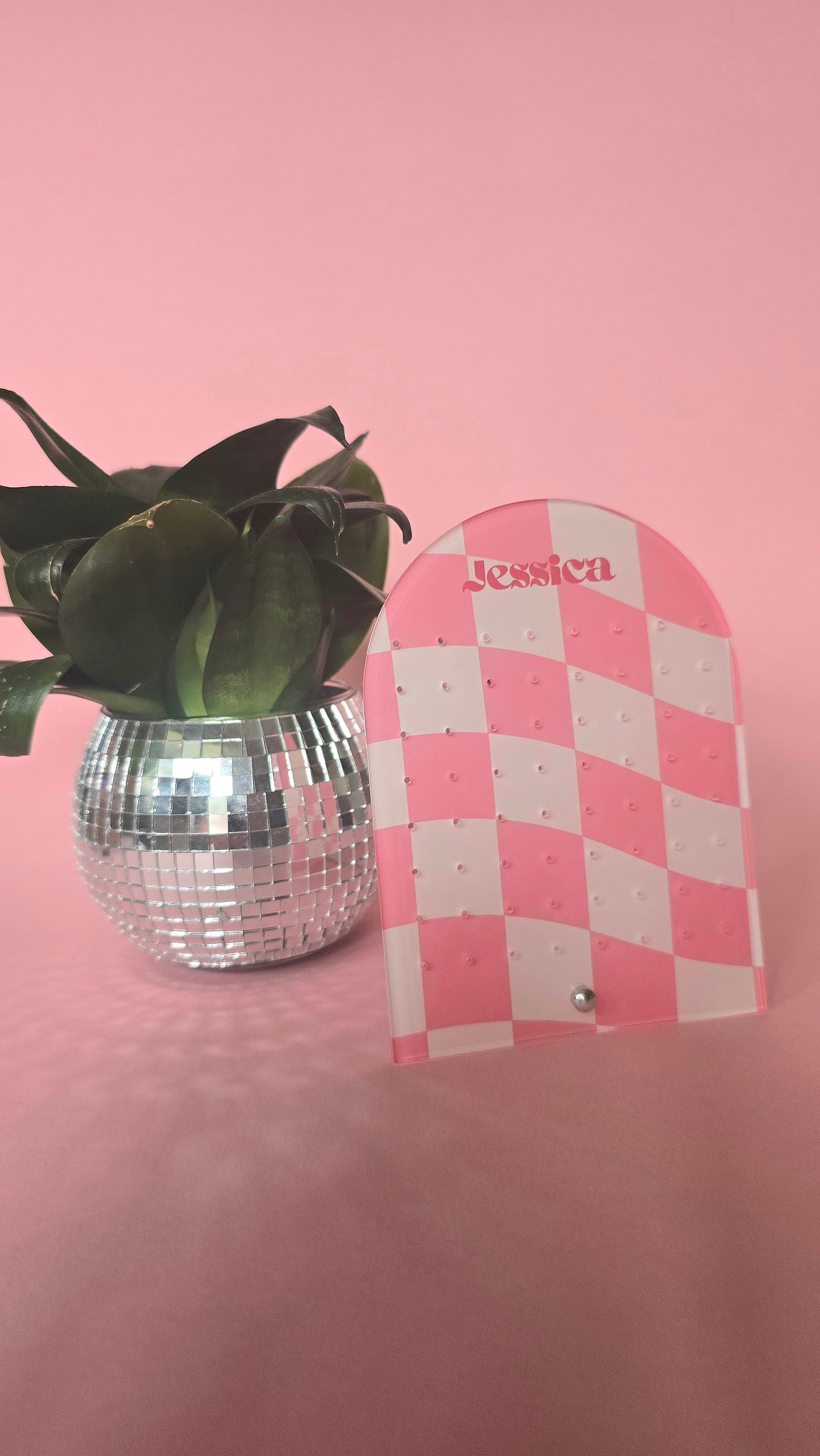 Earring Display Stand | Pink Check Personalised Stand | Holds 32 Pairs of Earrings | Stud Earring Jewelery Holder