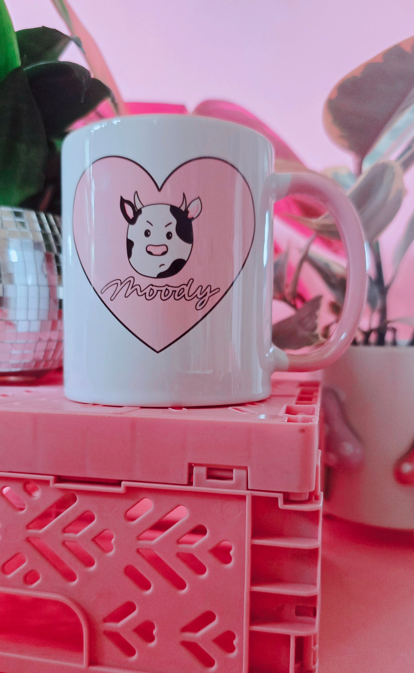Moody Cow Ceramic Pink Mug