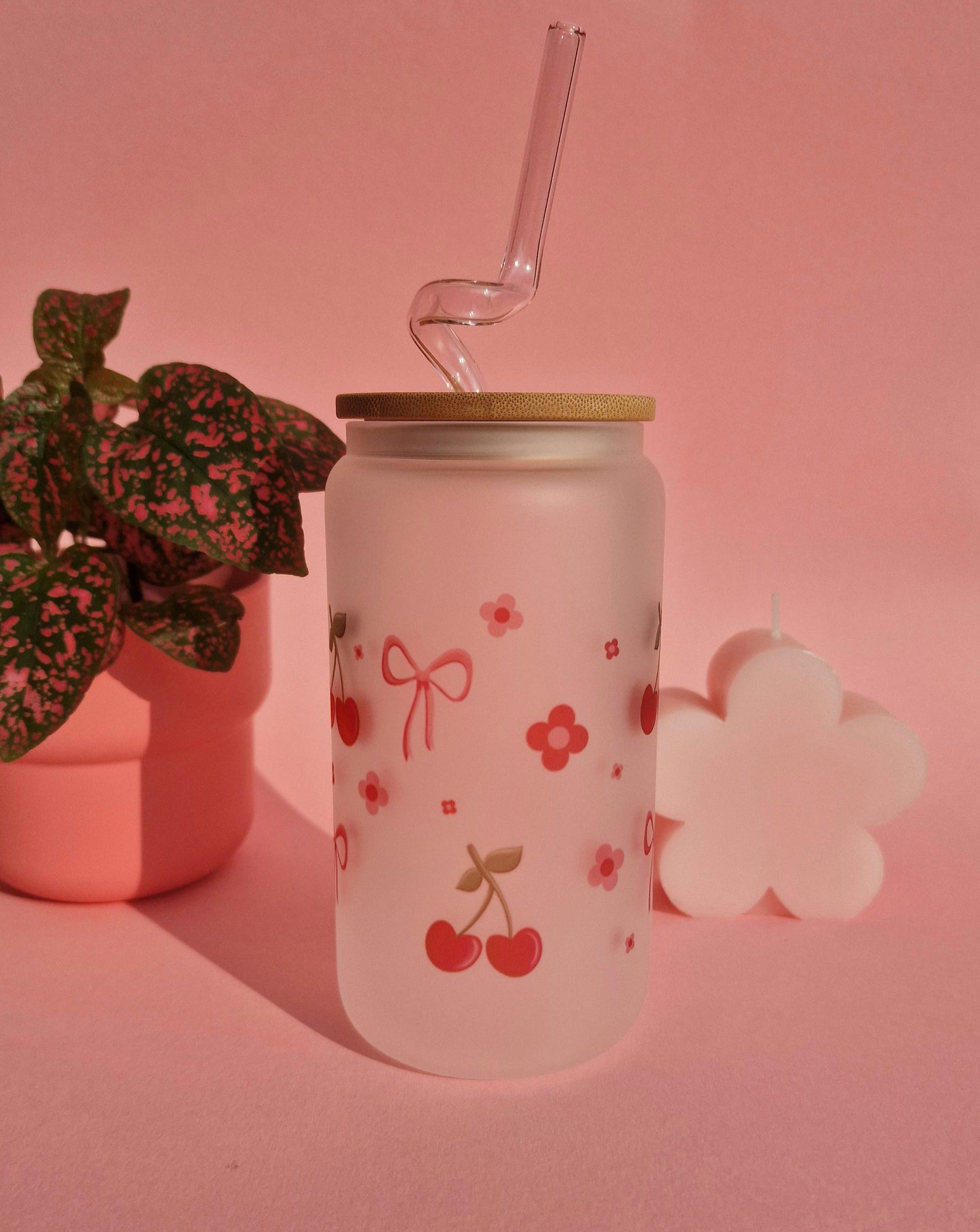 Cute Cherry Coquette Aesthetic Bows Glass Tumbler