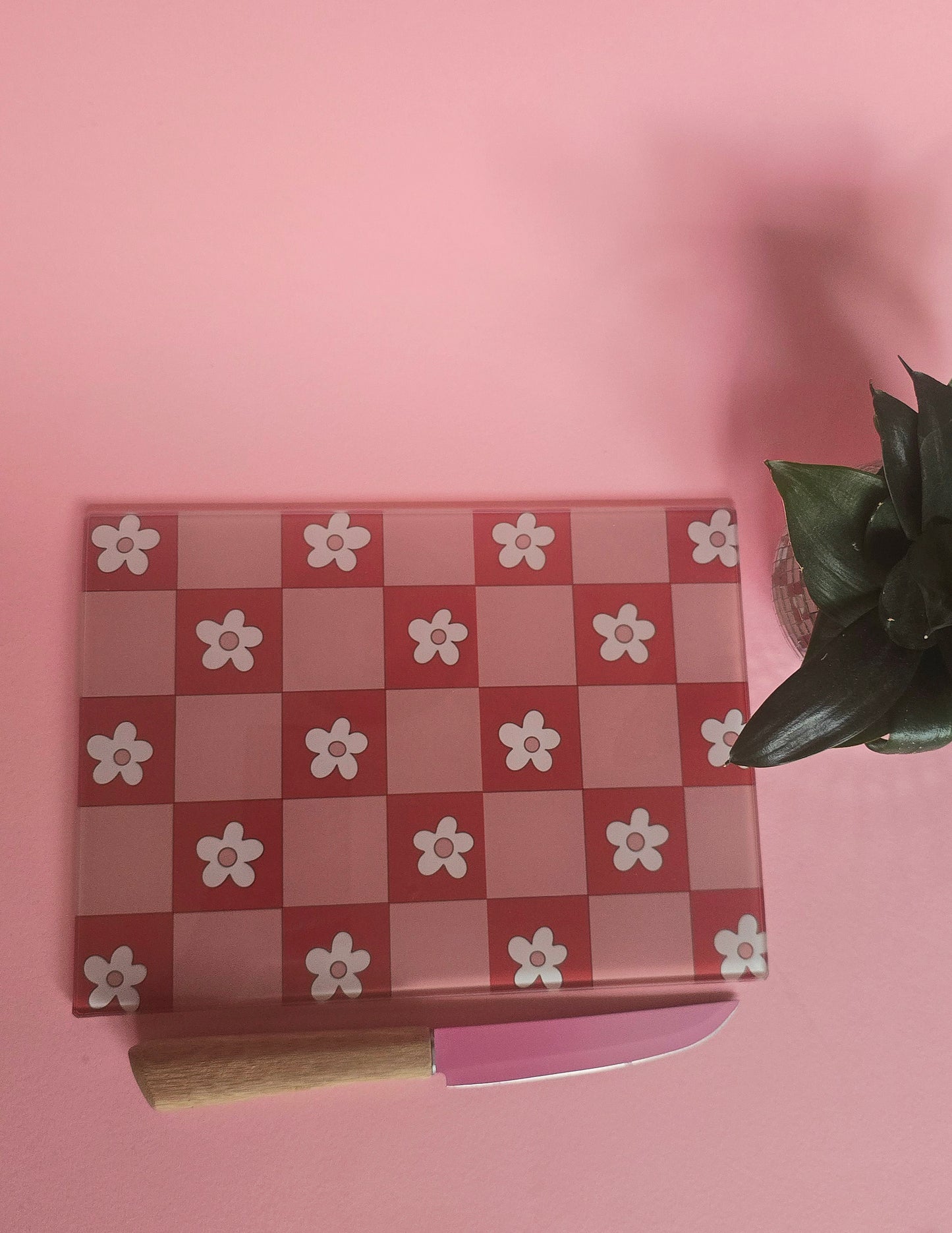 Pink & Red Flowers Glass Chopping Board