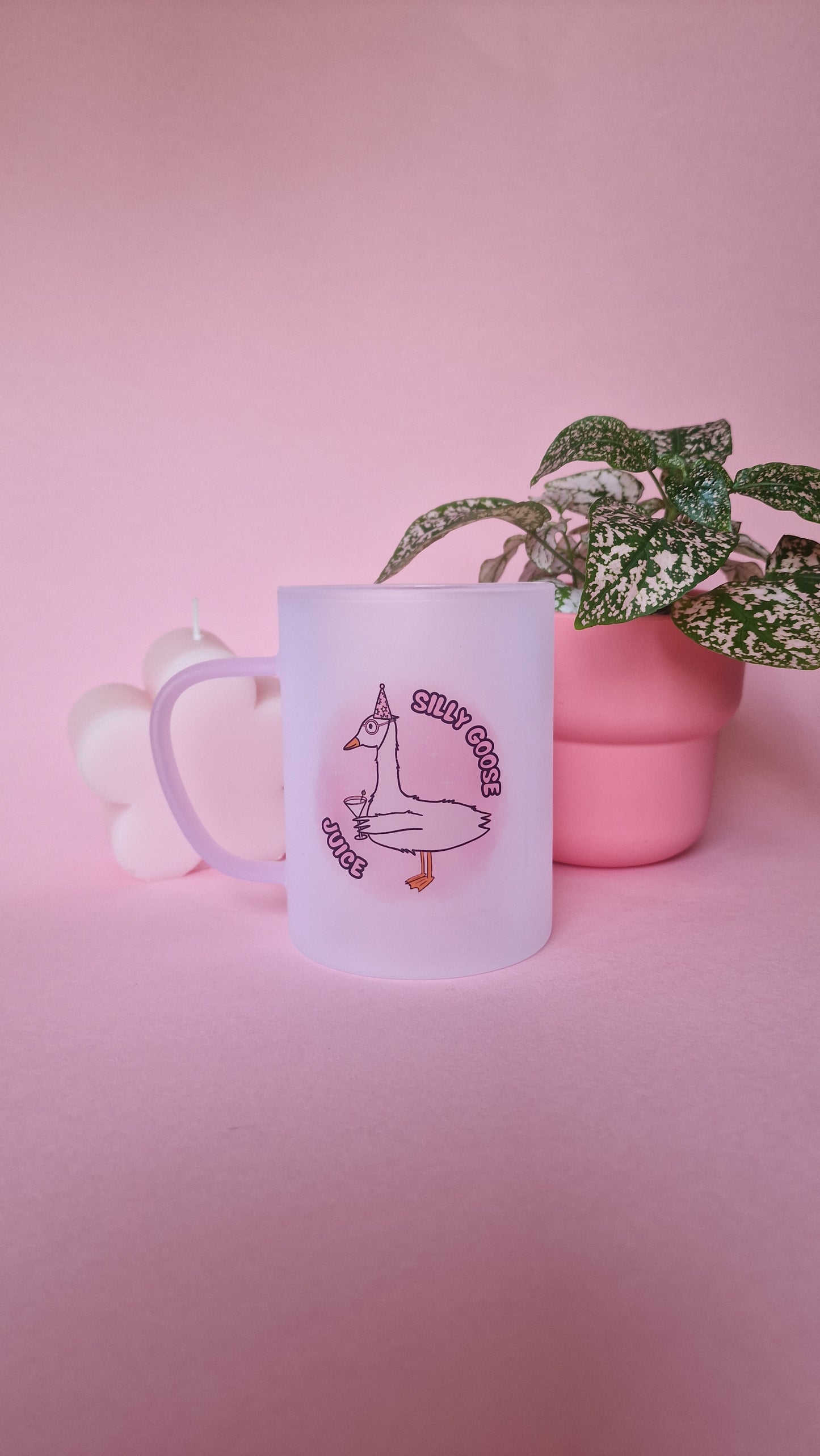 Silly Goose Juice | Pink Handled Frosted Glass Mug