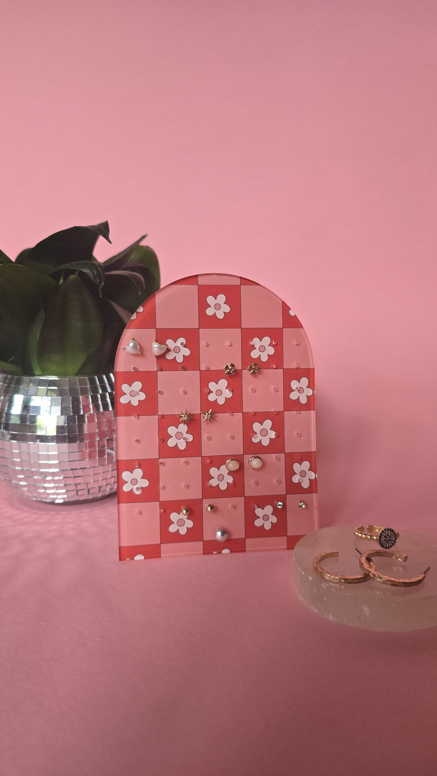 Earring Display Stand | Pink & Red Flowers | Holds 32 Pairs of Earrings | Stud Earring Jewelery Holder