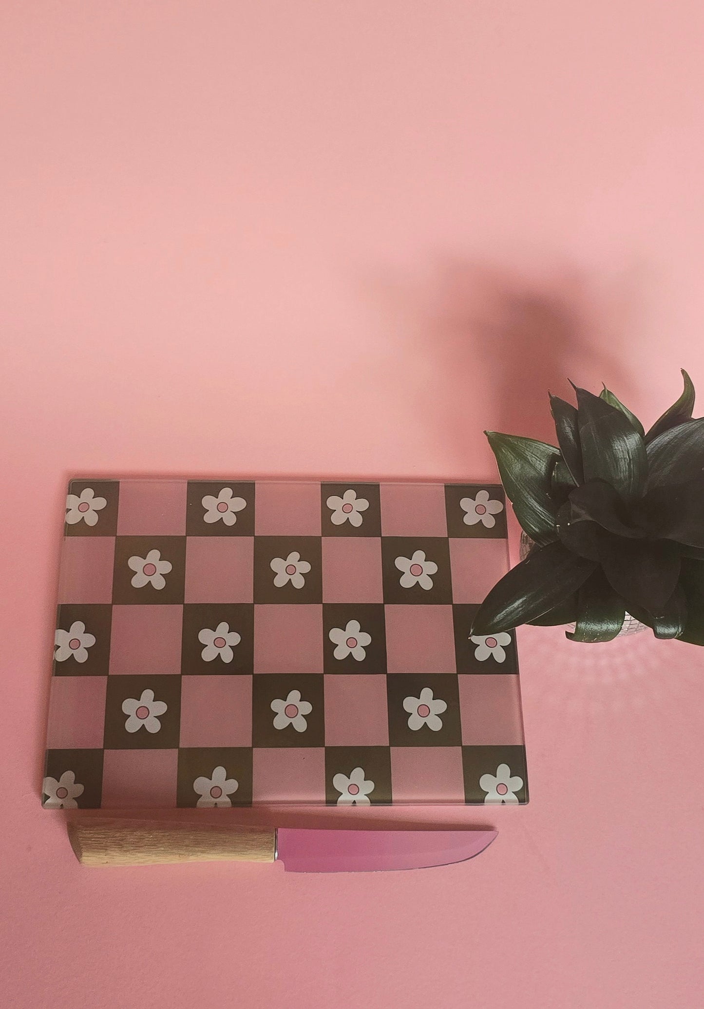 Pink & Green Flowers Glass Chopping Board