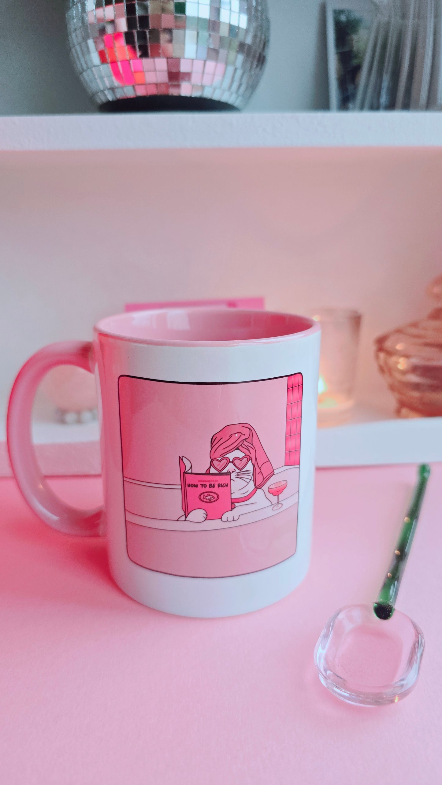 Funny Rich Cat Ceramic Pink Mug