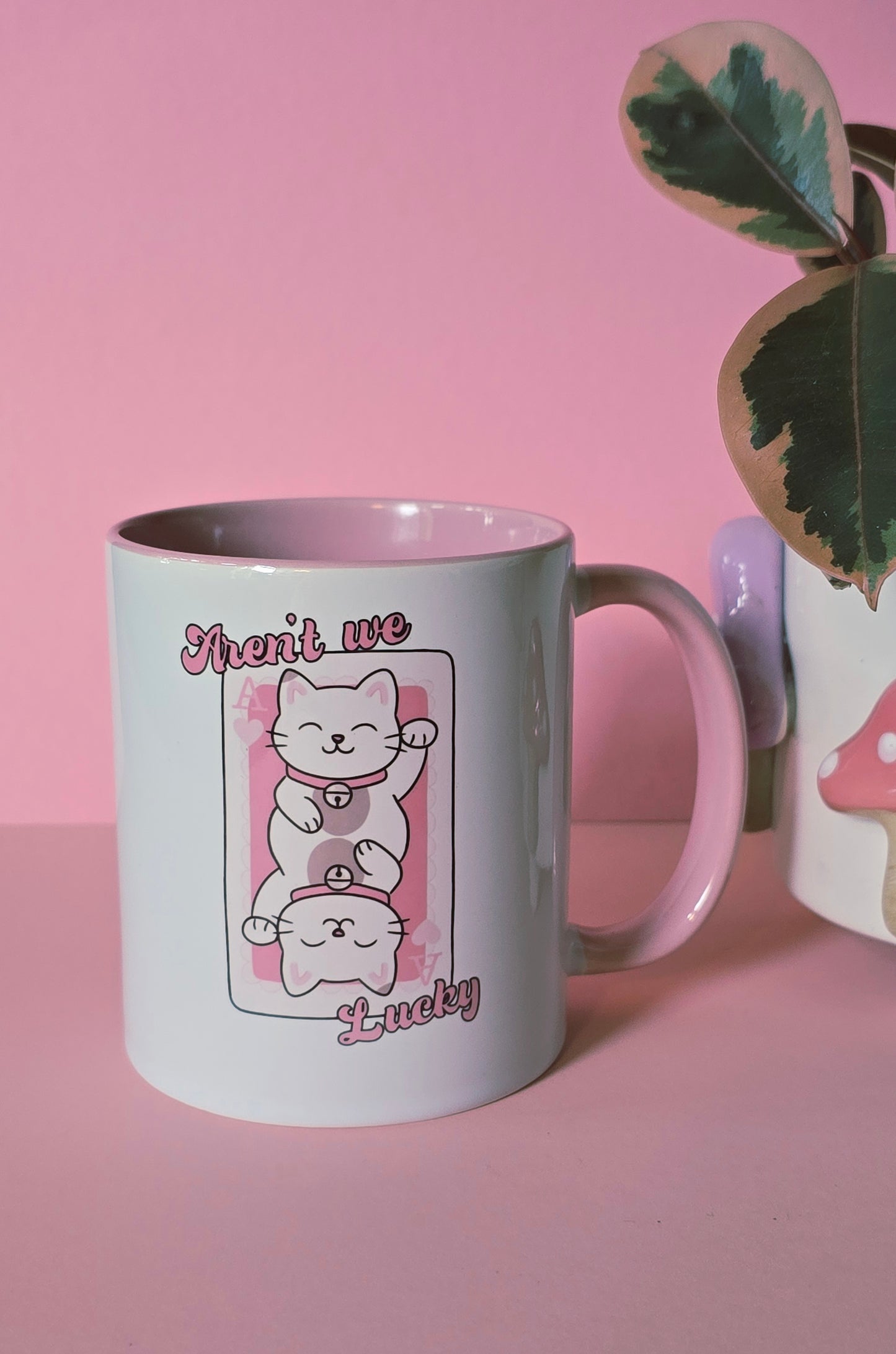 Lucky Cat Ceramic Pink Mug