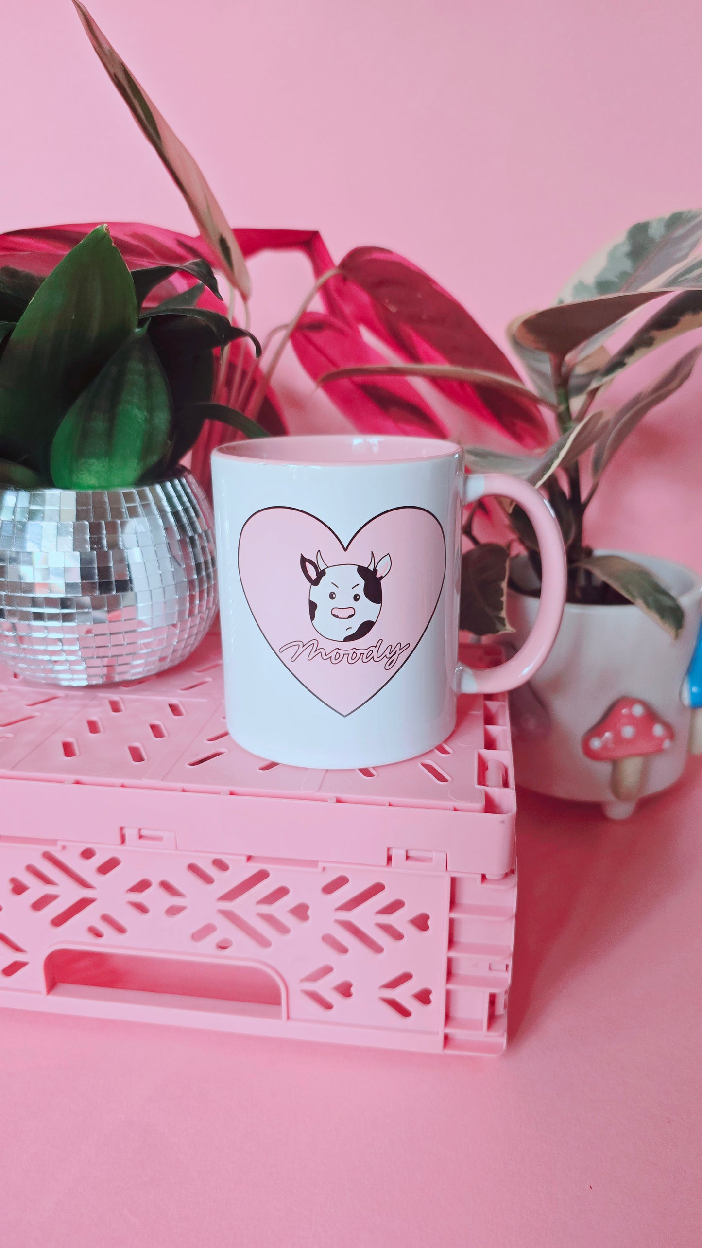 Moody Cow Ceramic Pink Mug
