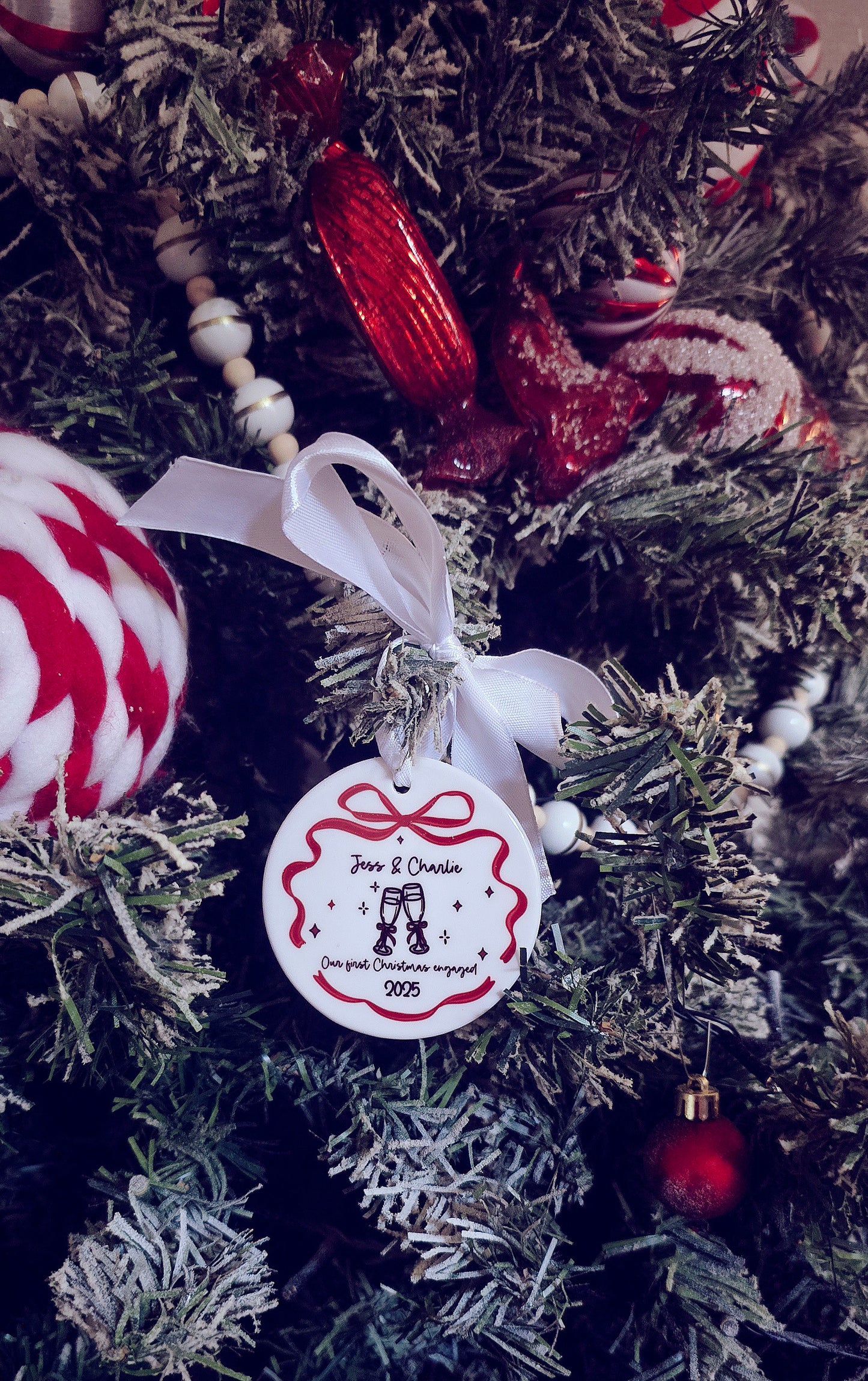 Engaged Hanging Bow Decoration Christmas Bauble