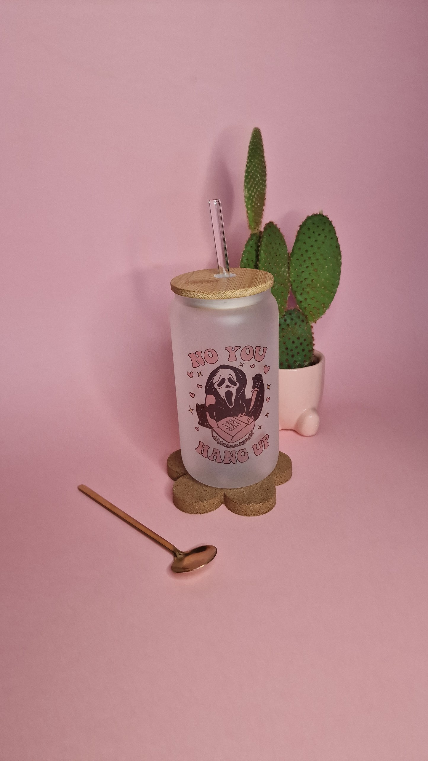 Ghostface You Hang Up Pink | 16oz Frosted Glass Can