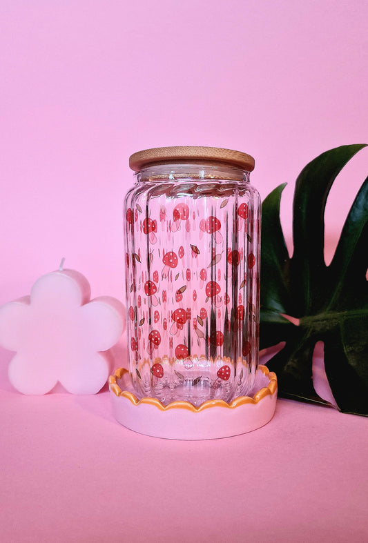 Mini Mushroom Ribbed Clear Glass Tumbler