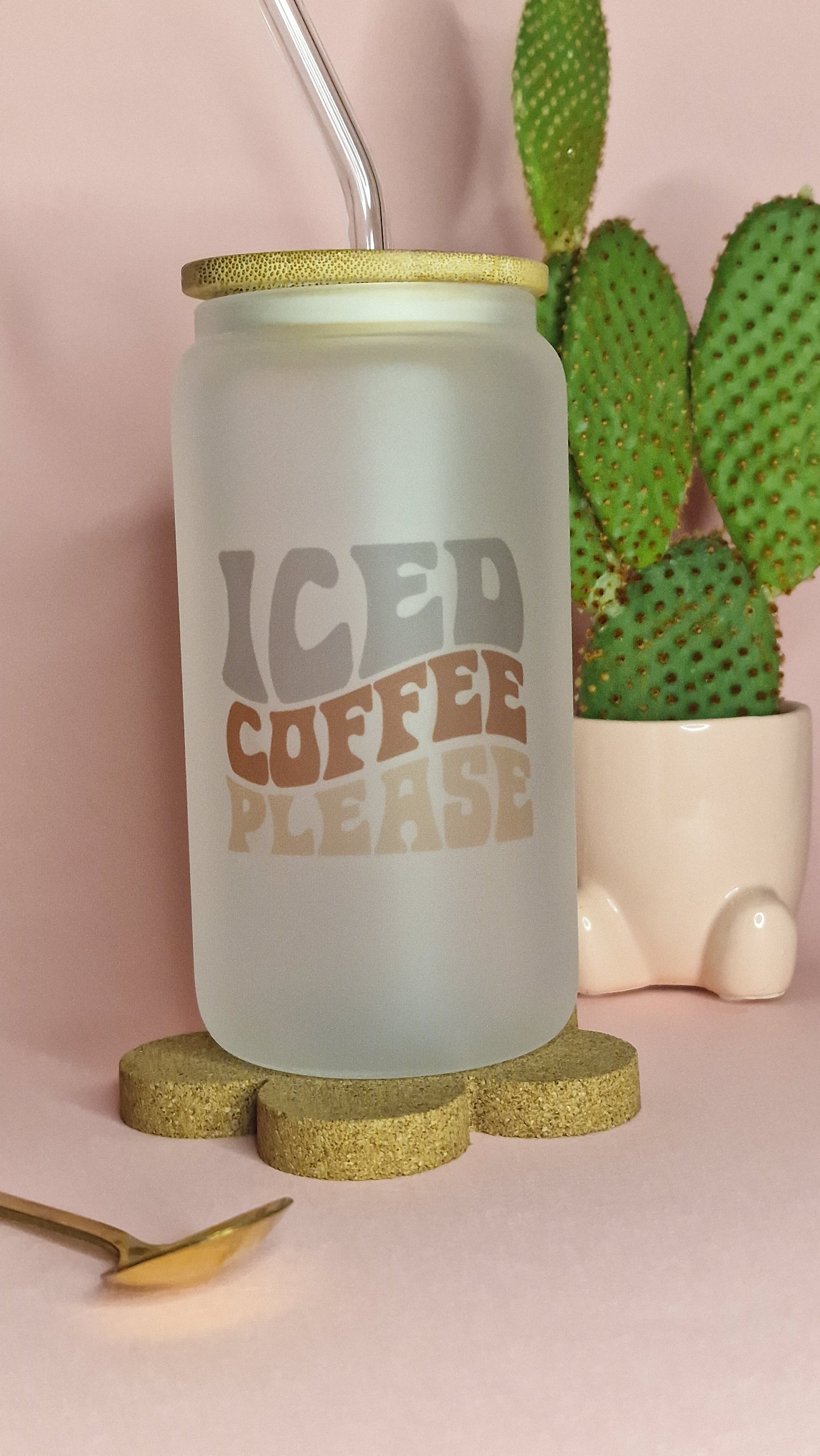 Iced Coffee Please Unisex Glass | 16oz Glass Can Tumbler