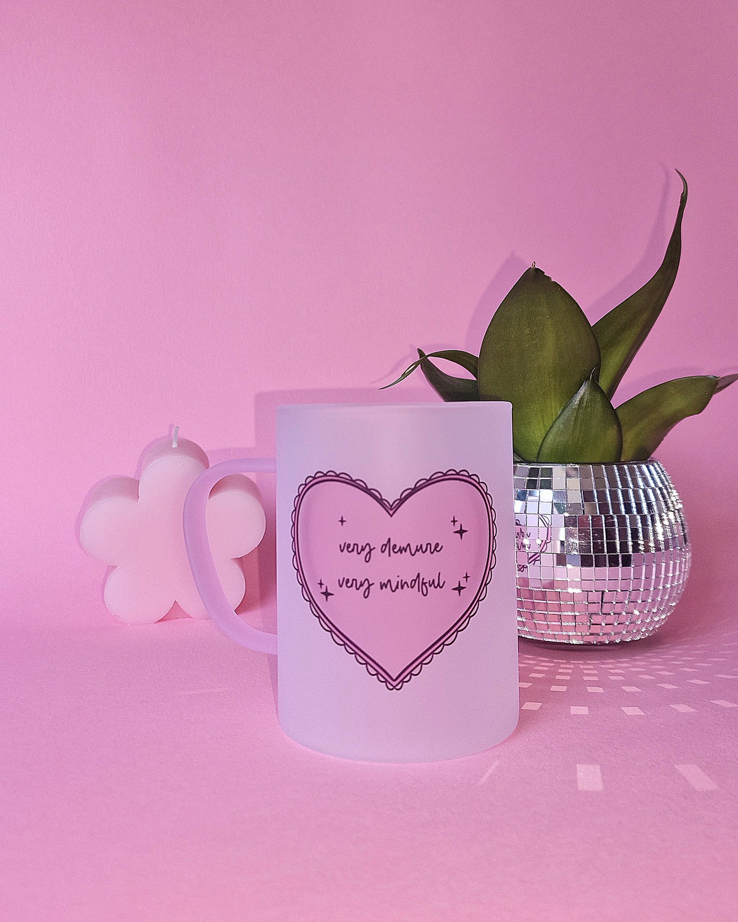 Very Demure Very Mindful | Pink Handled Frosted Glass Mug (Copy)