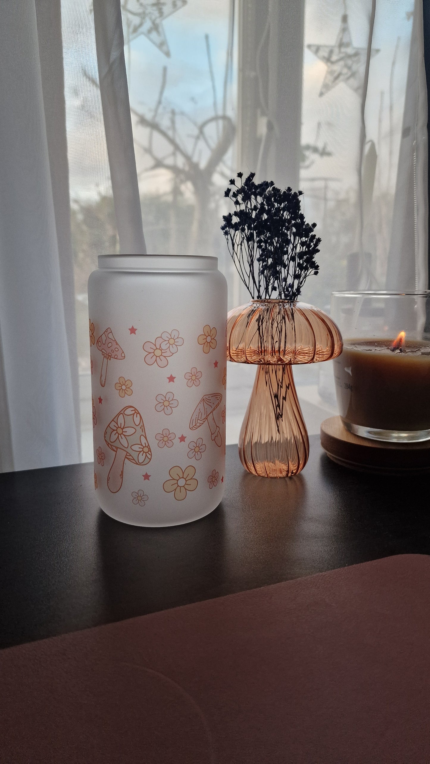 Mushroom & Flowers | 16oz Glass Can Tumbler