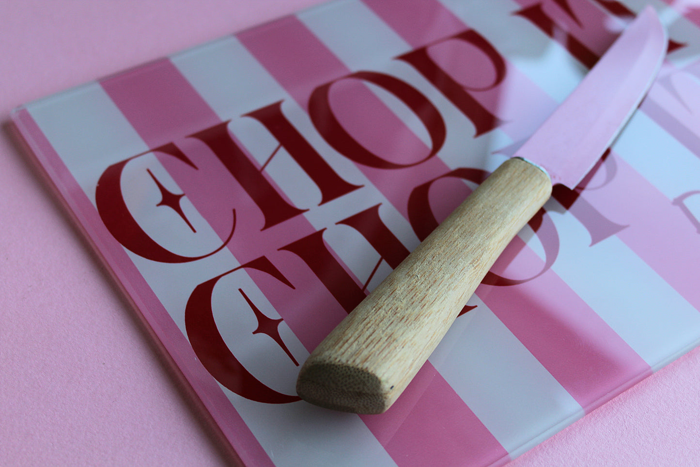 Chop It Real Good Pink Glass Chopping Board