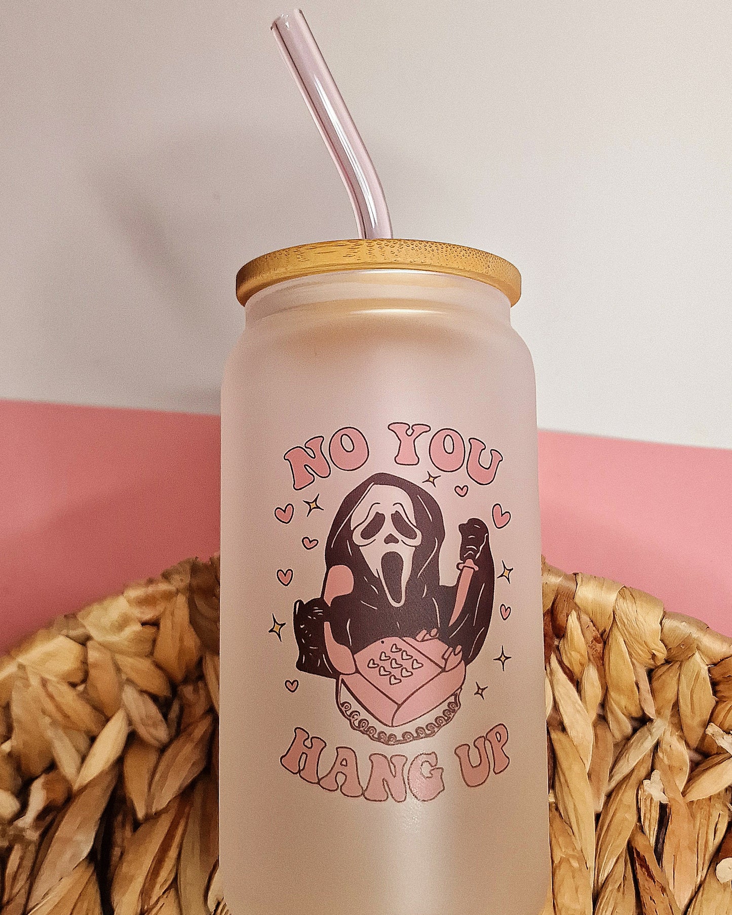 Ghostface You Hang Up Pink | 16oz Frosted Glass Can