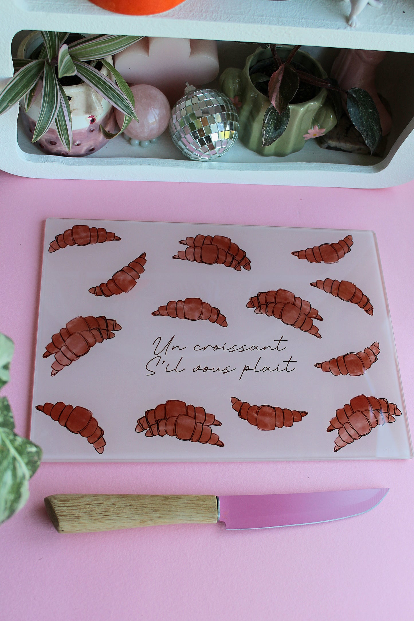 French Cute Croissant Glass Chopping Board
