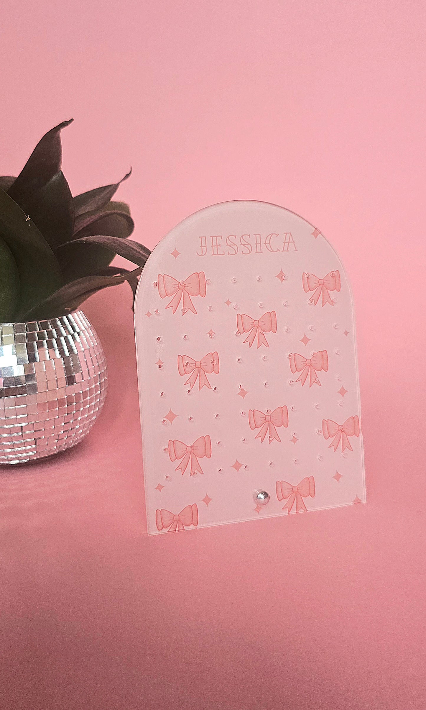 Personalised Earring Display Stand | Pink Bows | Holds 32 Pairs of Earrings | Stud Earring Jewelery Holder