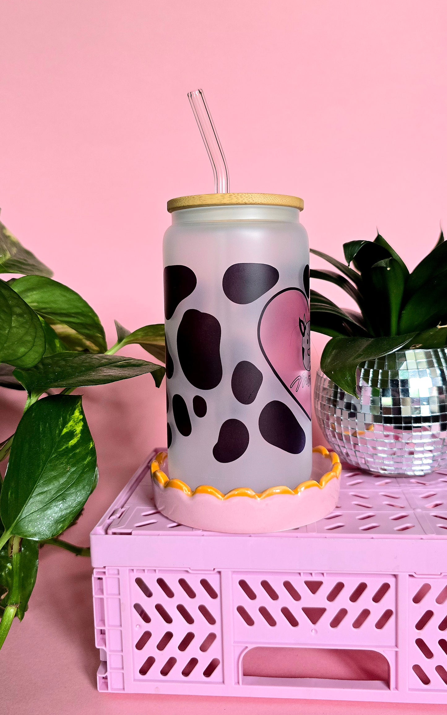 Moody Cow Print Glass Tumbler