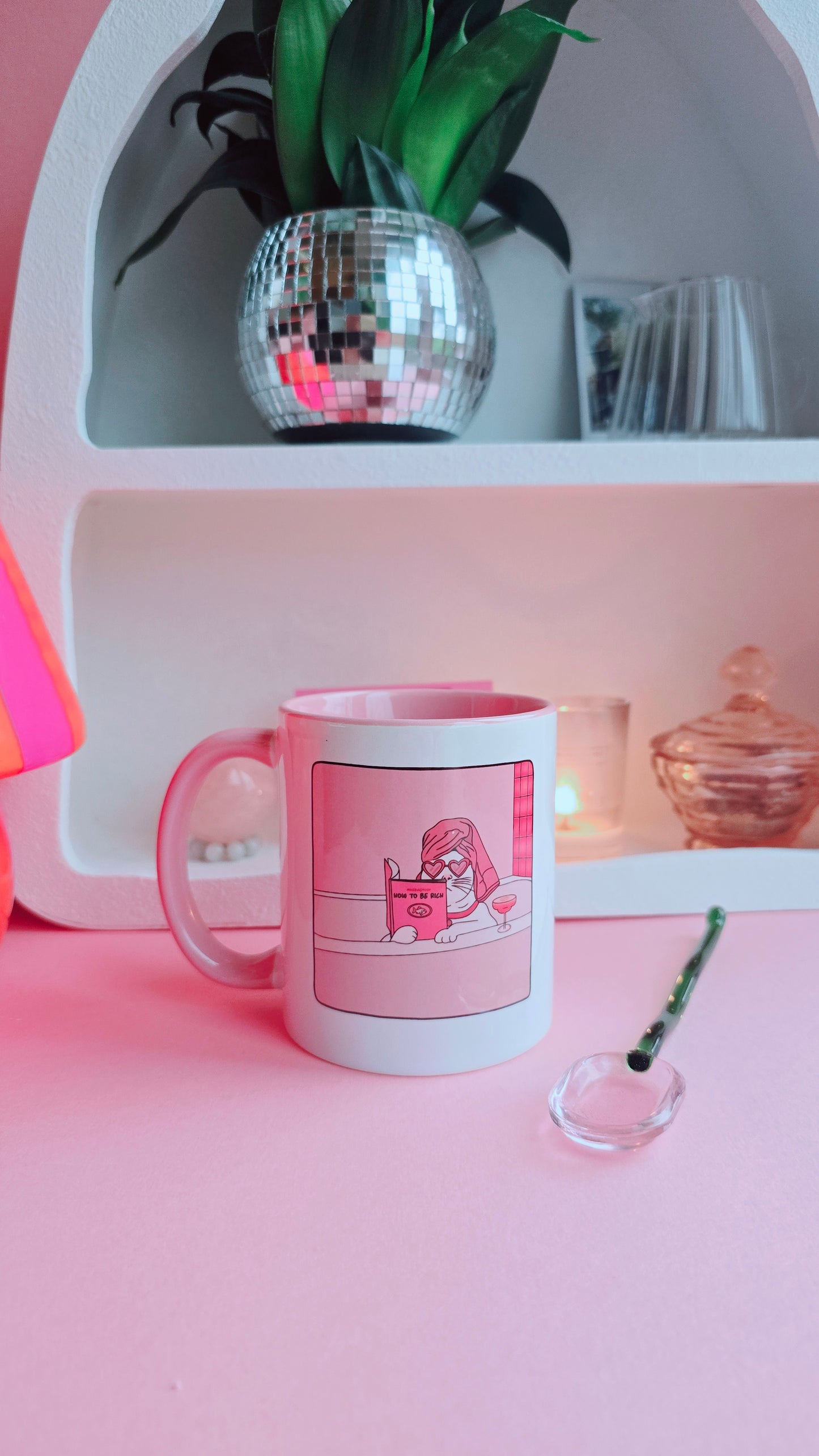Funny Rich Cat Ceramic Pink Mug