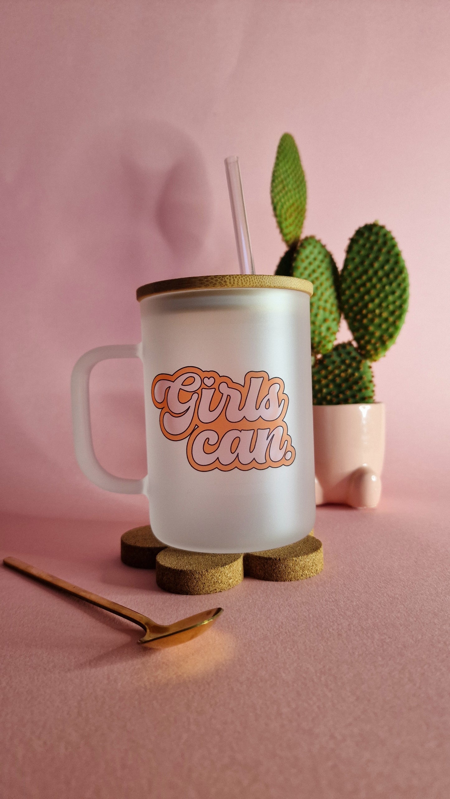 Girls Can | Large 17oz Glass Frosted Mugs