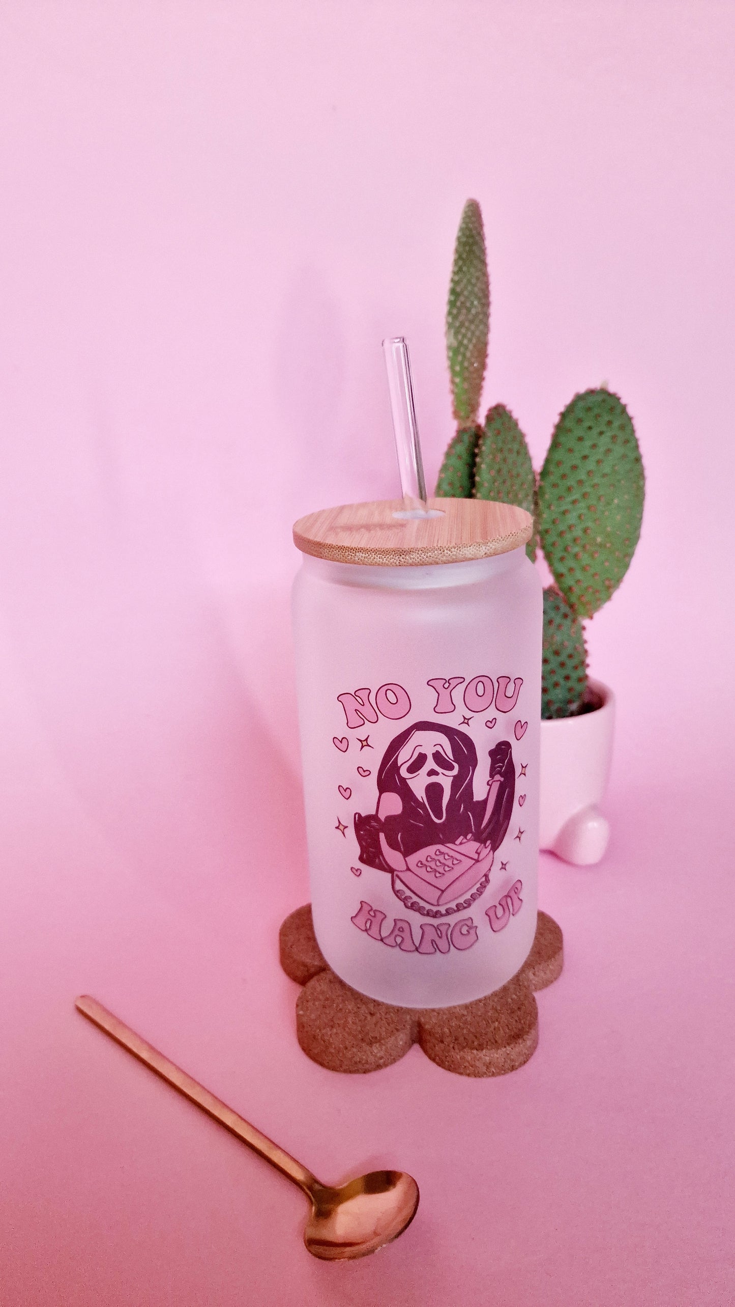 Ghostface You Hang Up Pink | 16oz Frosted Glass Can