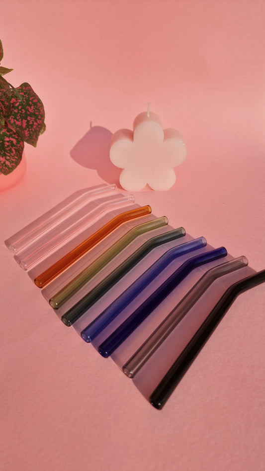 Chunky Short Glass Reusable Straws Rainbow Sustainable Glass Straws