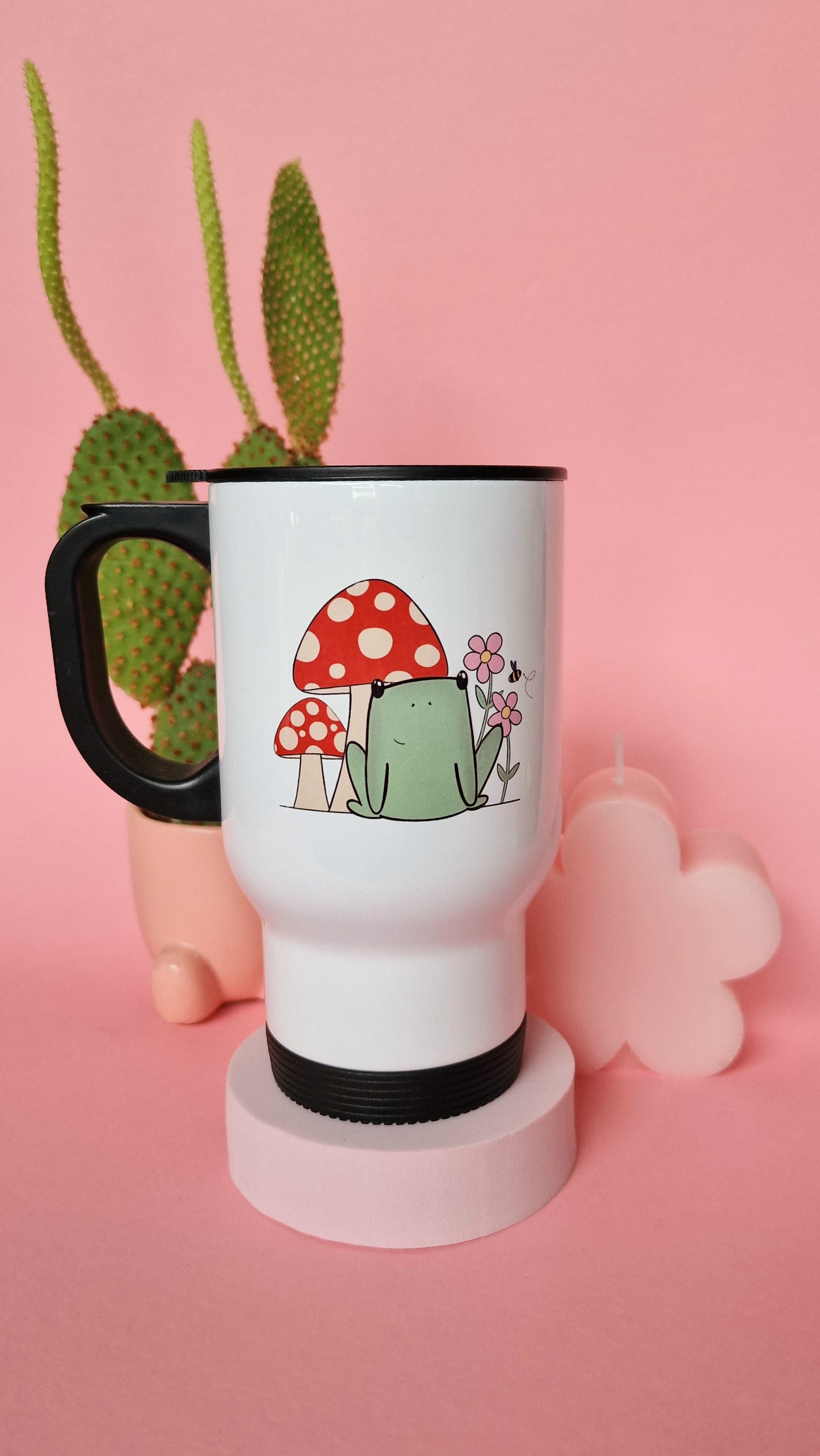 Cute Frog and Mushrooms Travel Mug