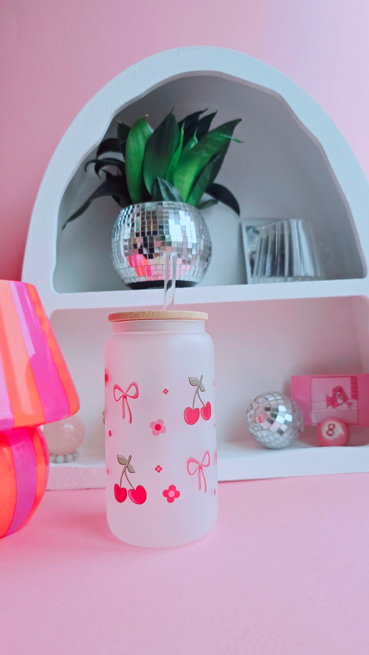 Cute Cherry Coquette Aesthetic Bows Glass Tumbler