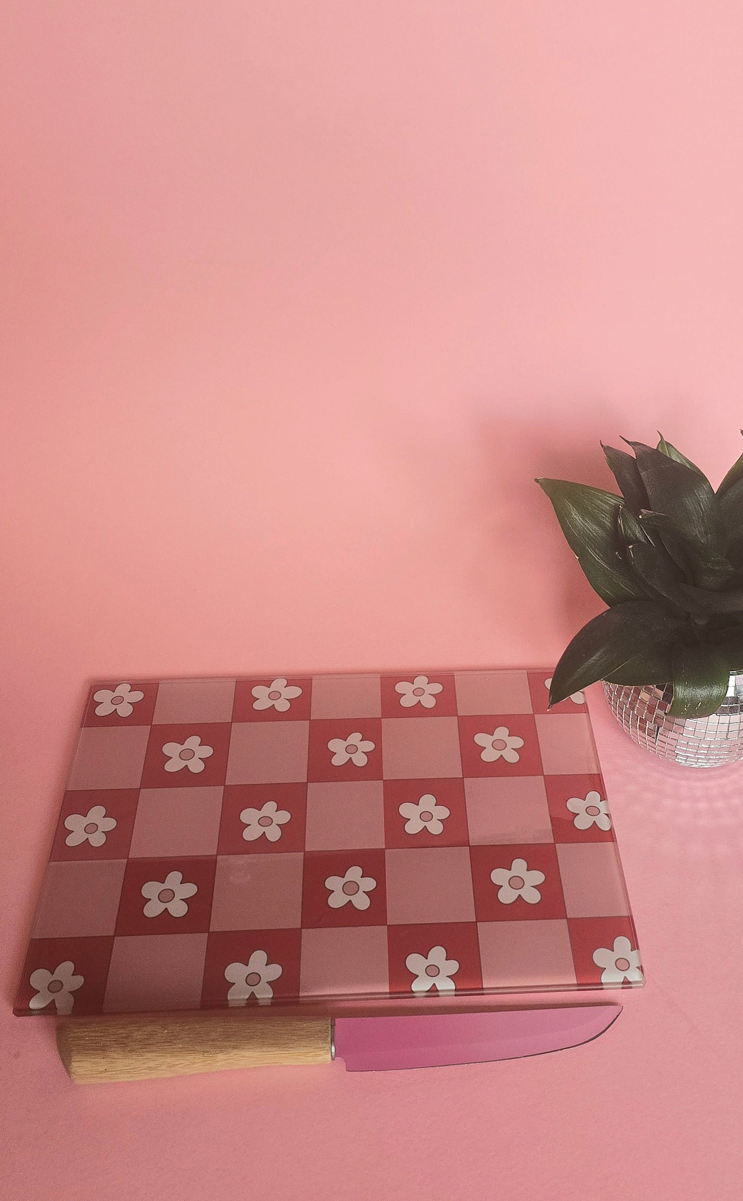 Pink & Red Flowers Glass Chopping Board