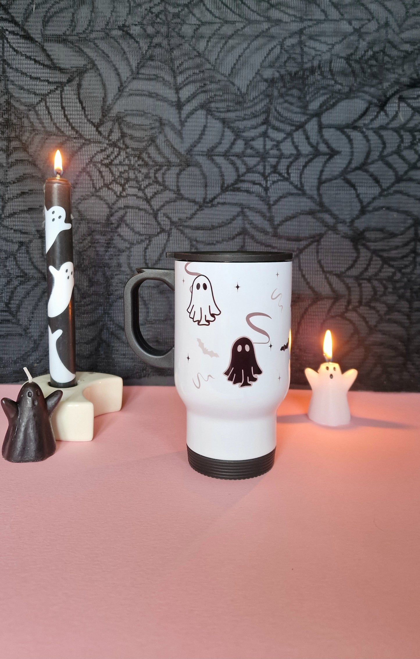 Monochrome Ghosties Travel Mug