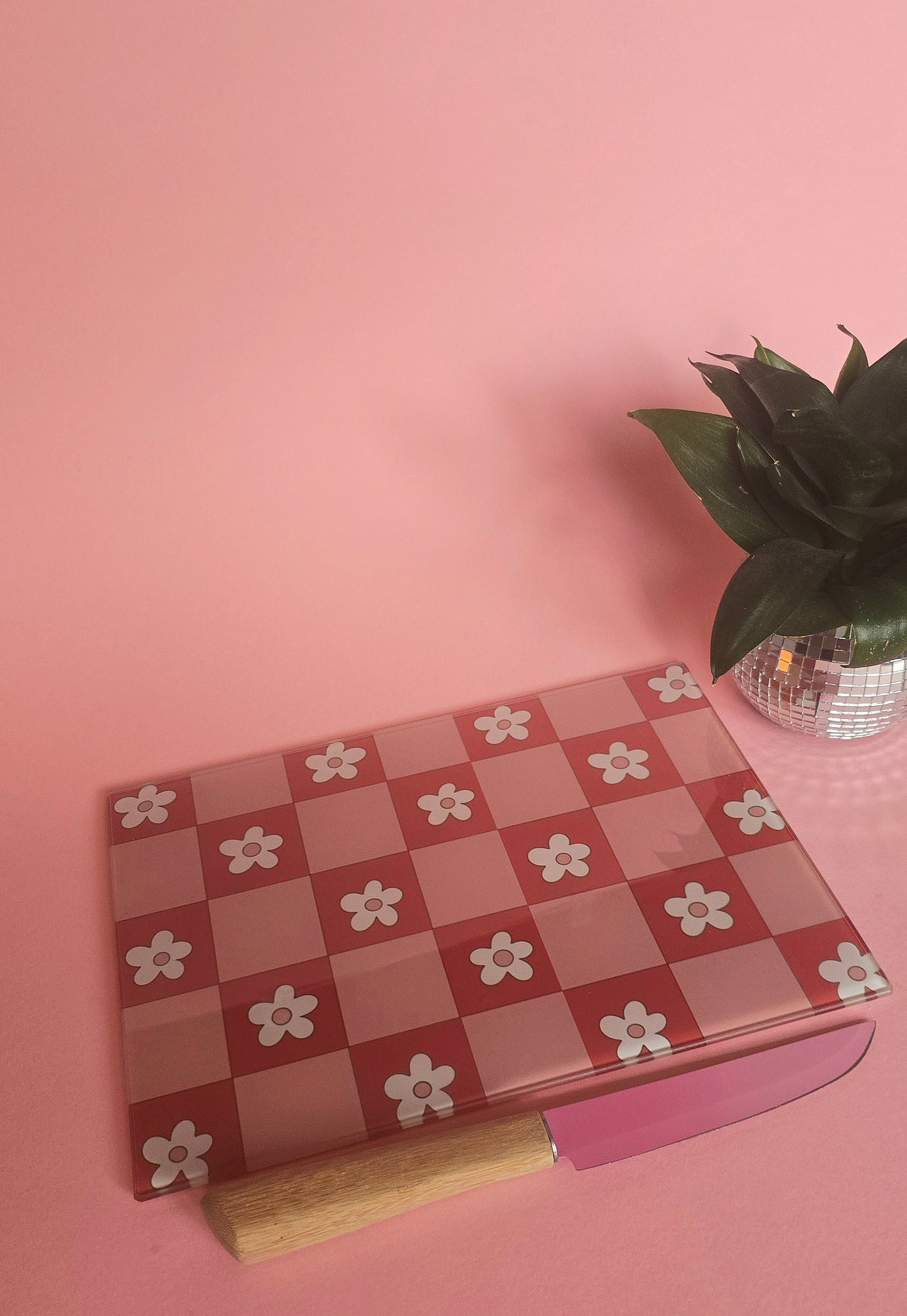 Pink & Red Flowers Glass Chopping Board