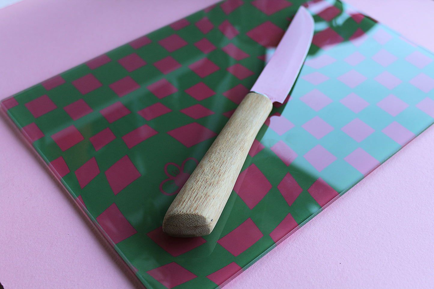 Pink & Green Funky Checkered Chopping Board