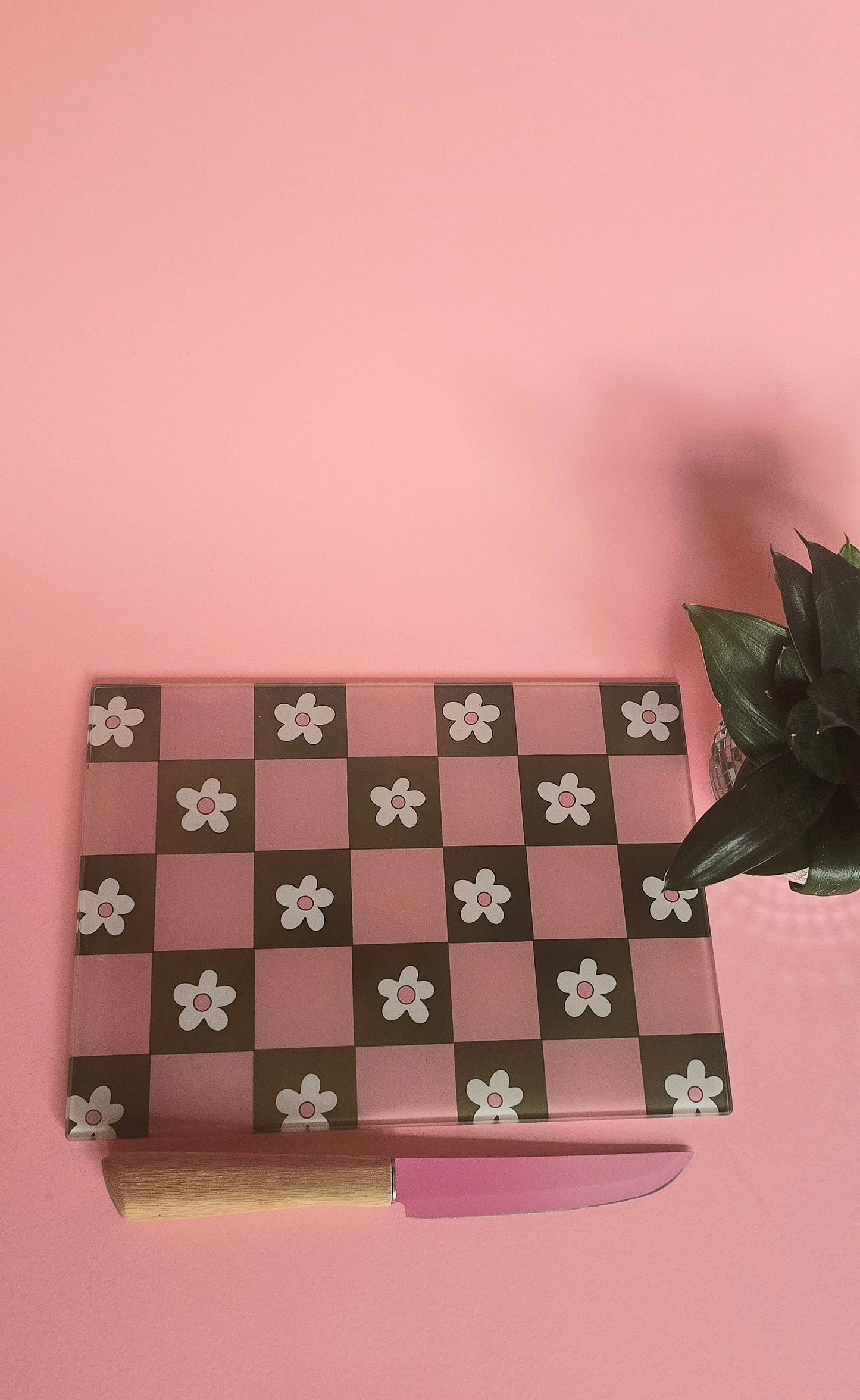 Pink & Green Flowers Glass Chopping Board