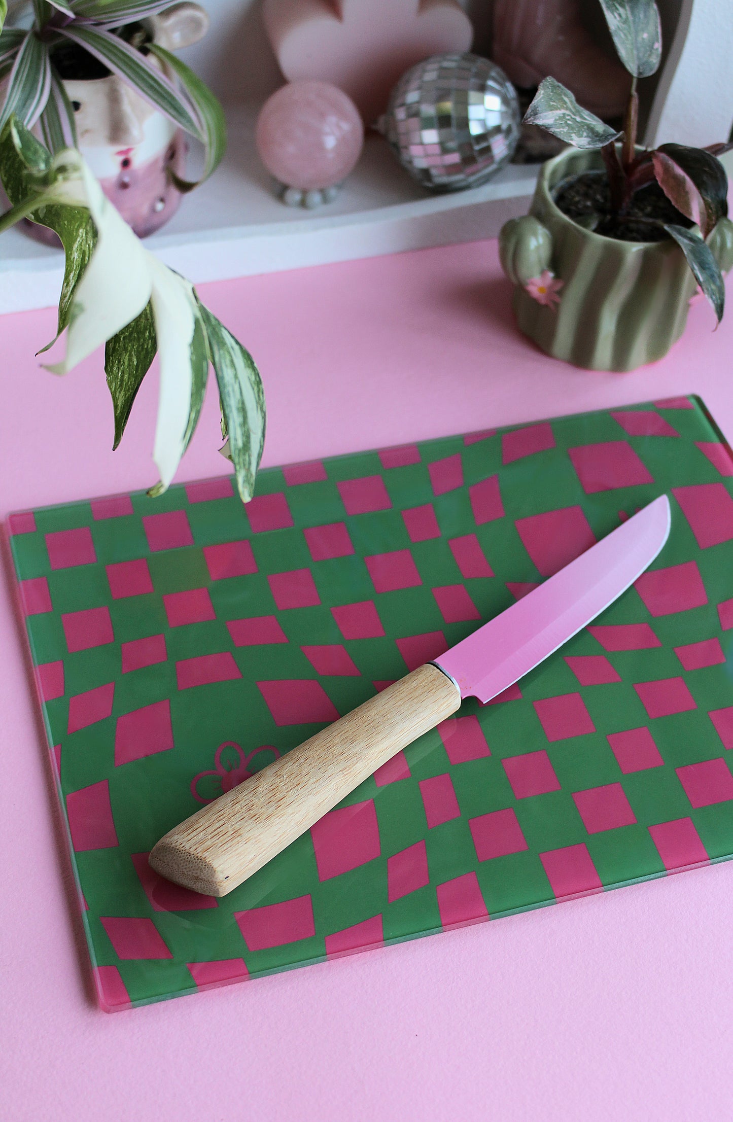 Pink & Green Funky Checkered Chopping Board