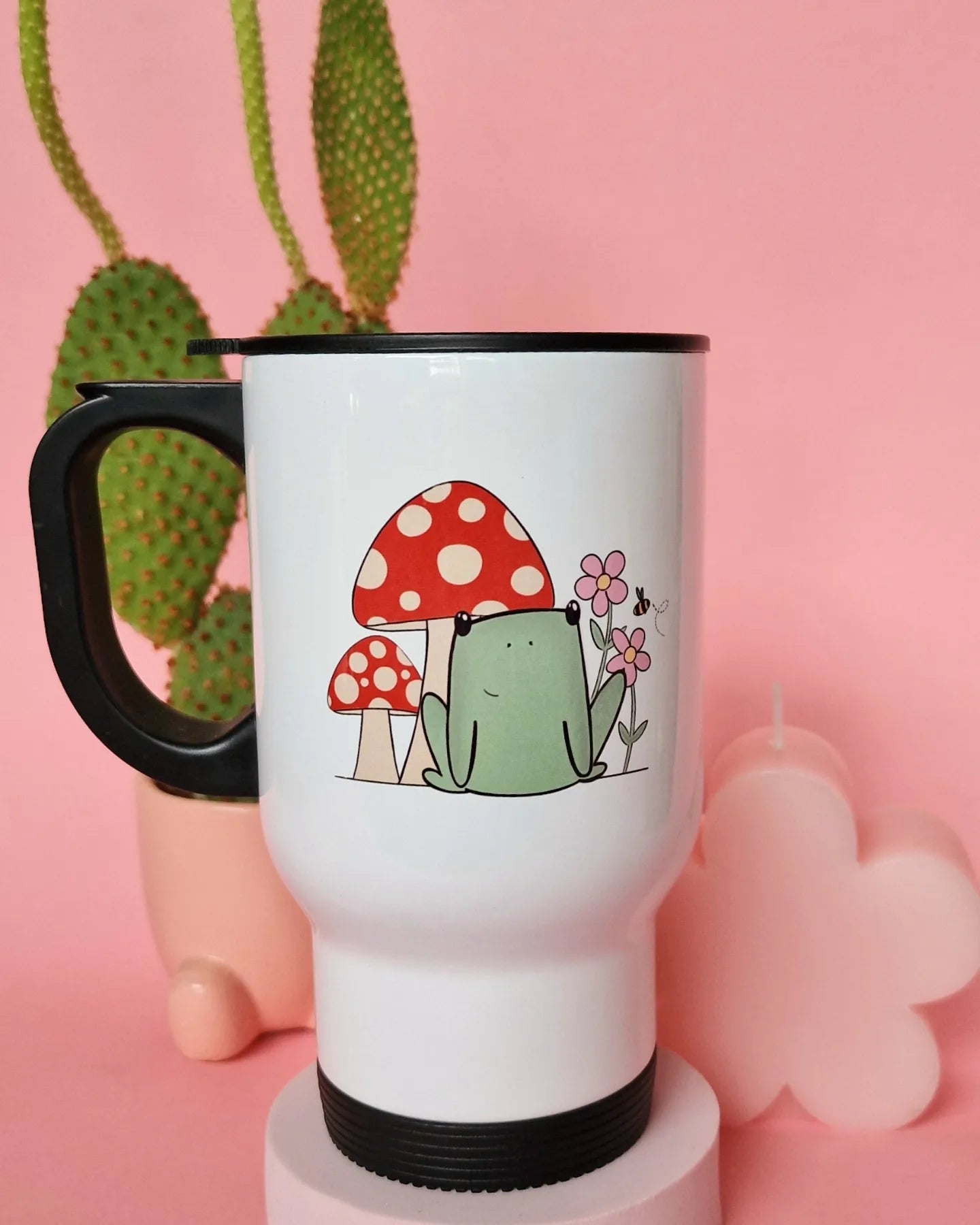 Cute Frog and Mushrooms Travel Mug