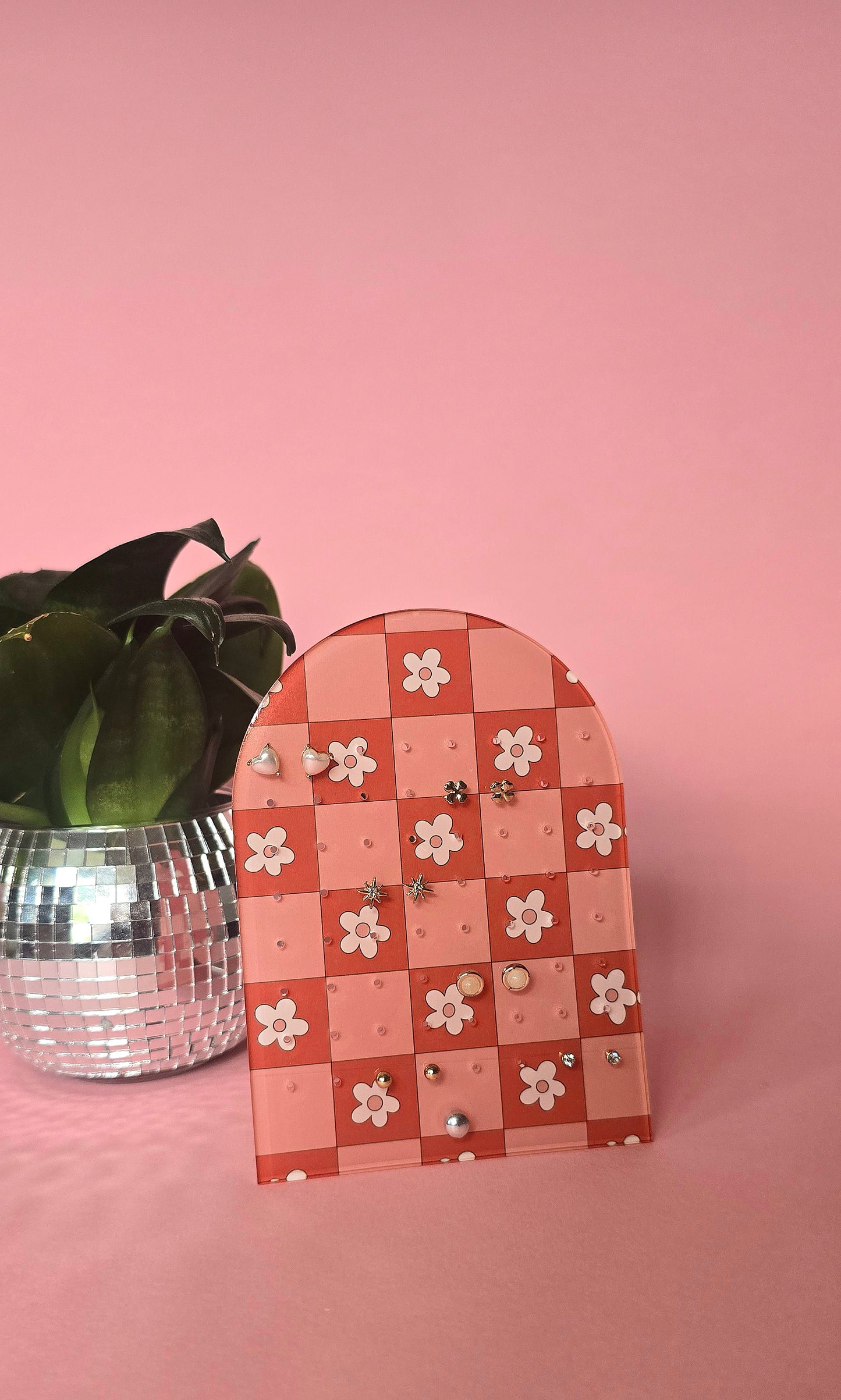 Earring Display Stand | Pink & Red Flowers | Holds 32 Pairs of Earrings | Stud Earring Jewelery Holder