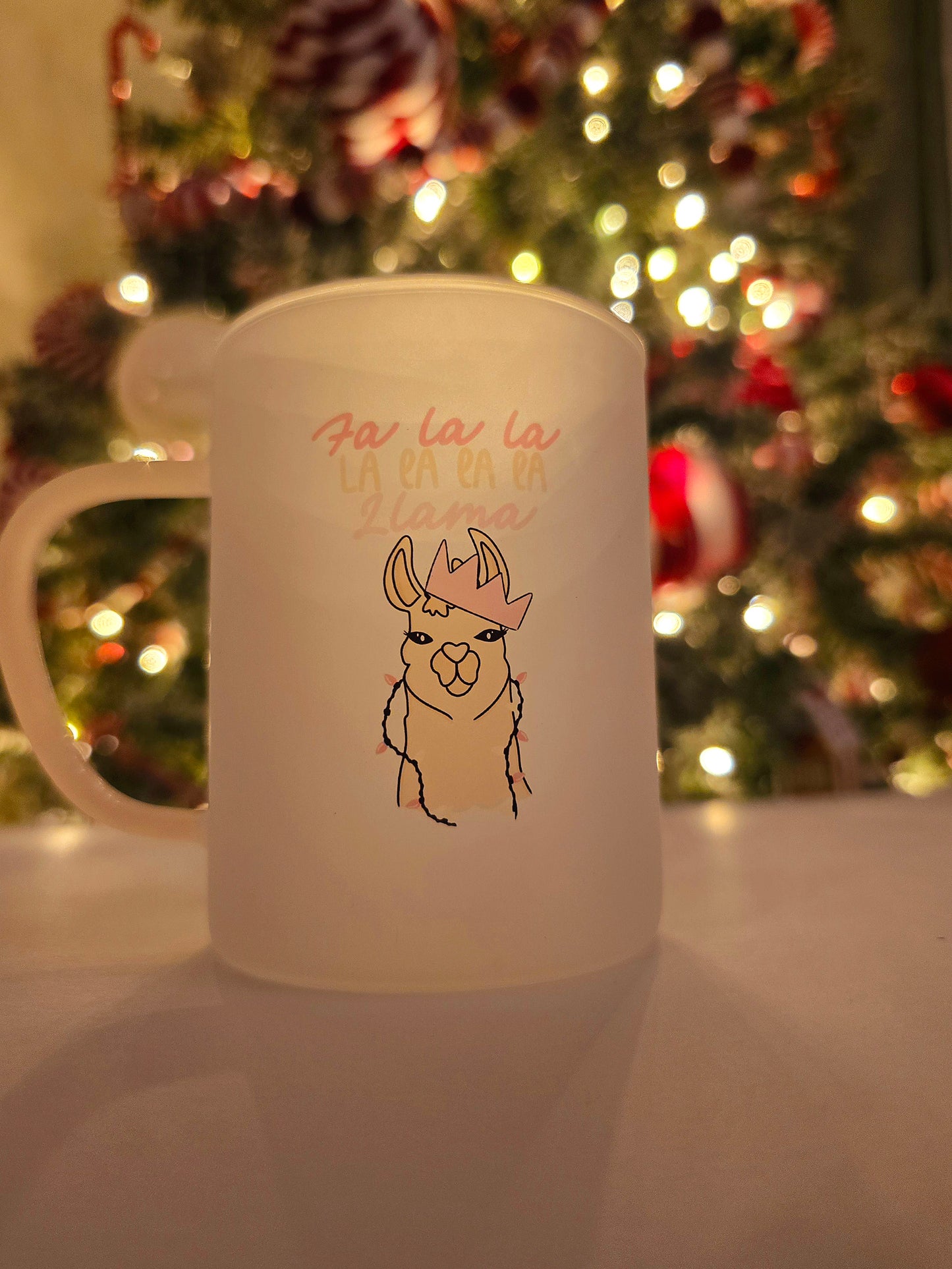 Fa La La Llama Christmas Mug | Pink Handled Frosted Glass Mug