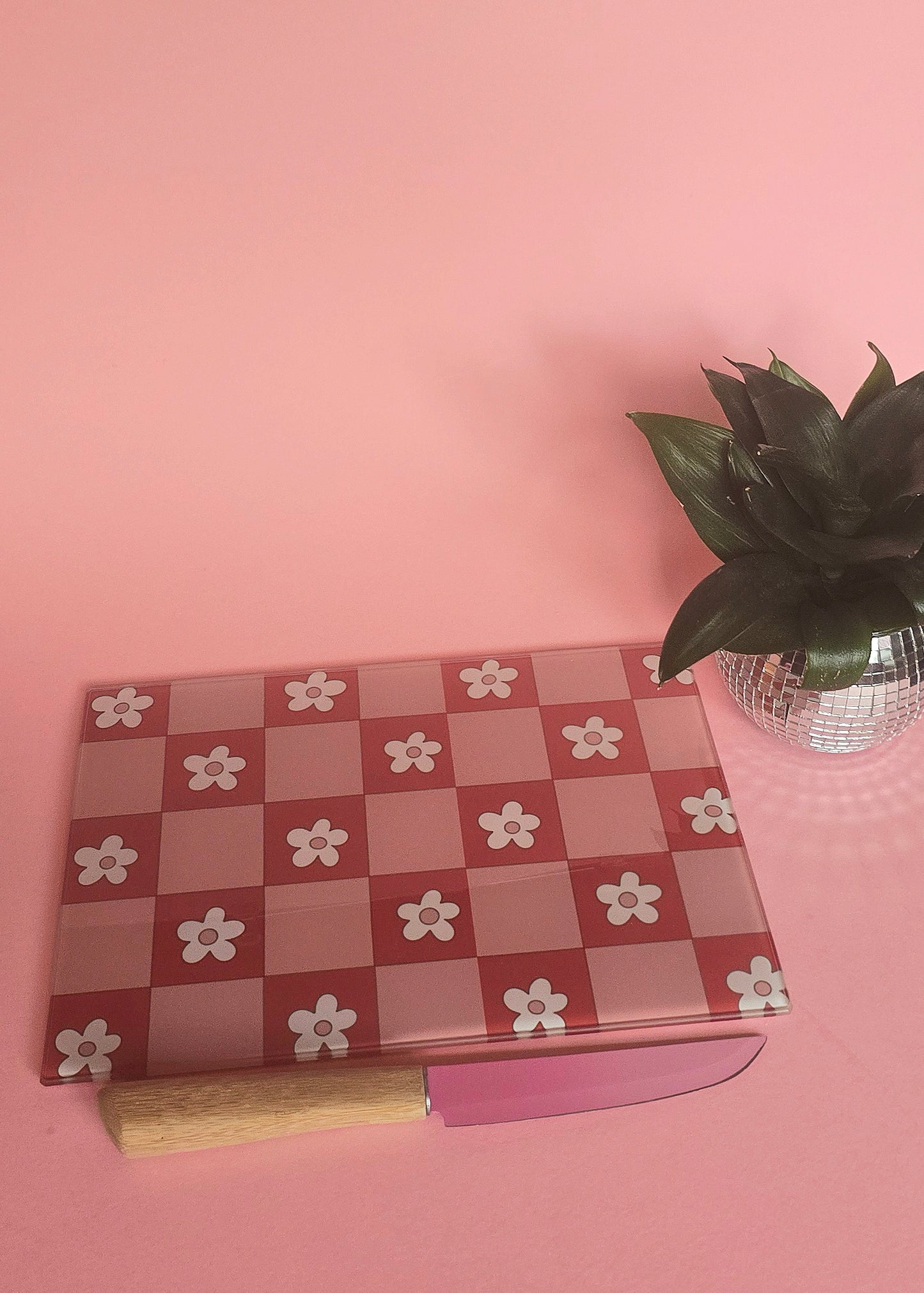 Pink & Red Flowers Glass Chopping Board