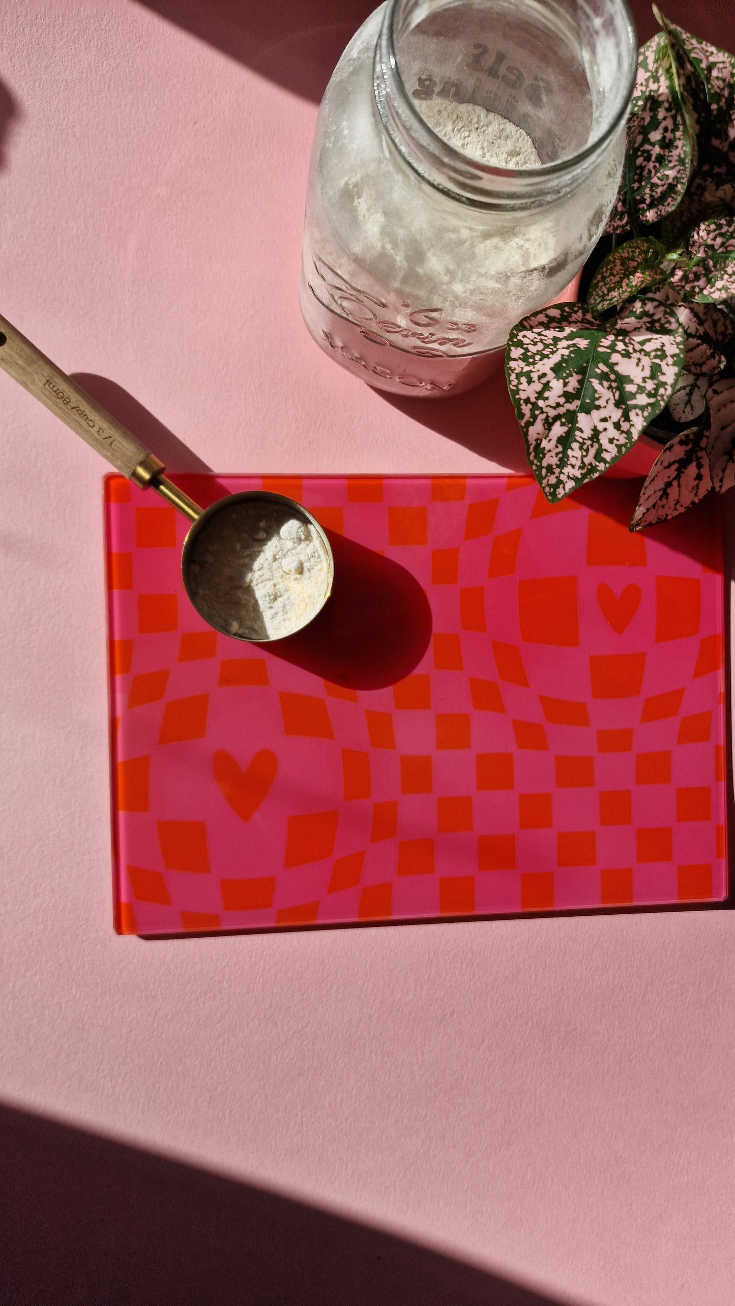 Funky Checkered Pink & Orange Glass Chopping board