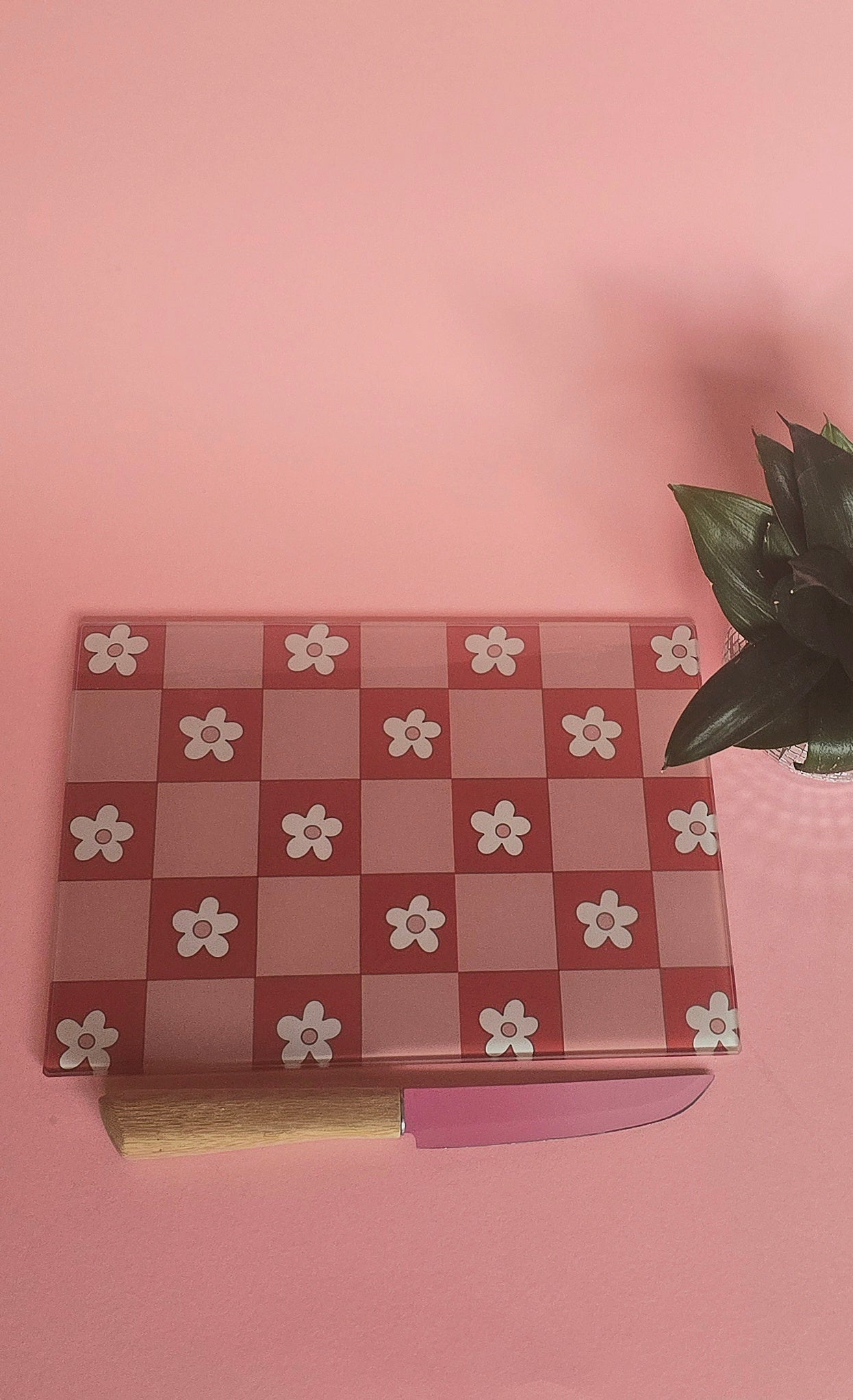 Pink & Red Flowers Glass Chopping Board