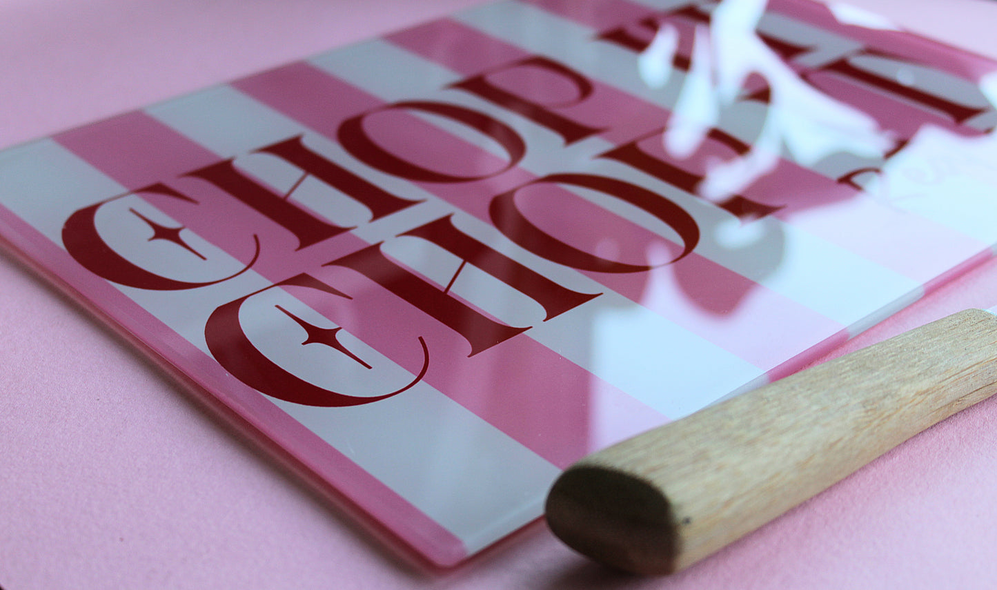 Chop It Real Good Pink Glass Chopping Board
