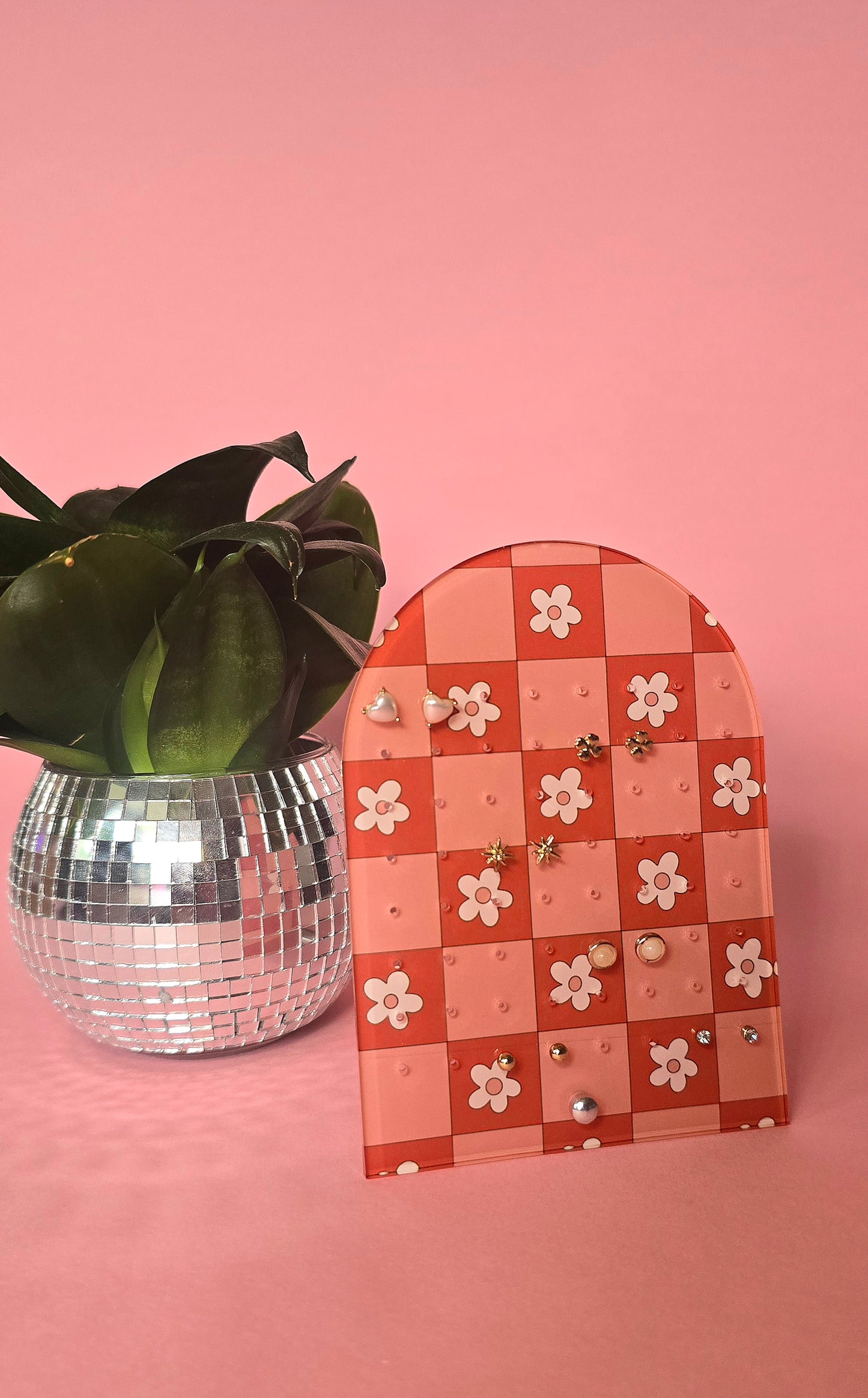 Earring Display Stand | Pink & Red Flowers | Holds 32 Pairs of Earrings | Stud Earring Jewelery Holder